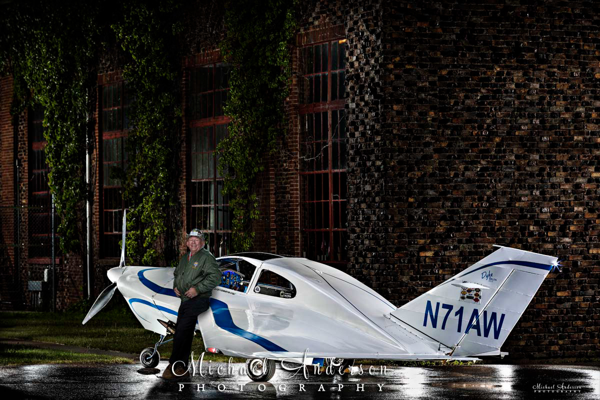A cool light painted photograph of a Dyke Delta N71AW experimental aircraft along with it’s builder. Image was created at the Richard I Bong Airport in Superior, Wisconsin.