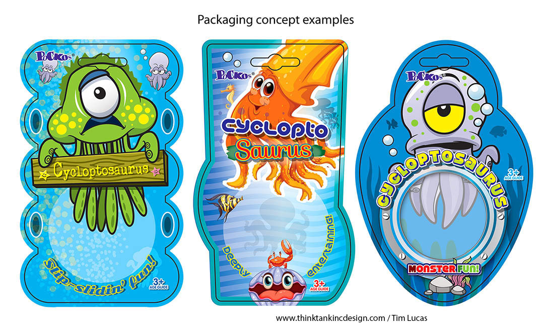 Cycloptosaurus toy packaging concepts - Pockos