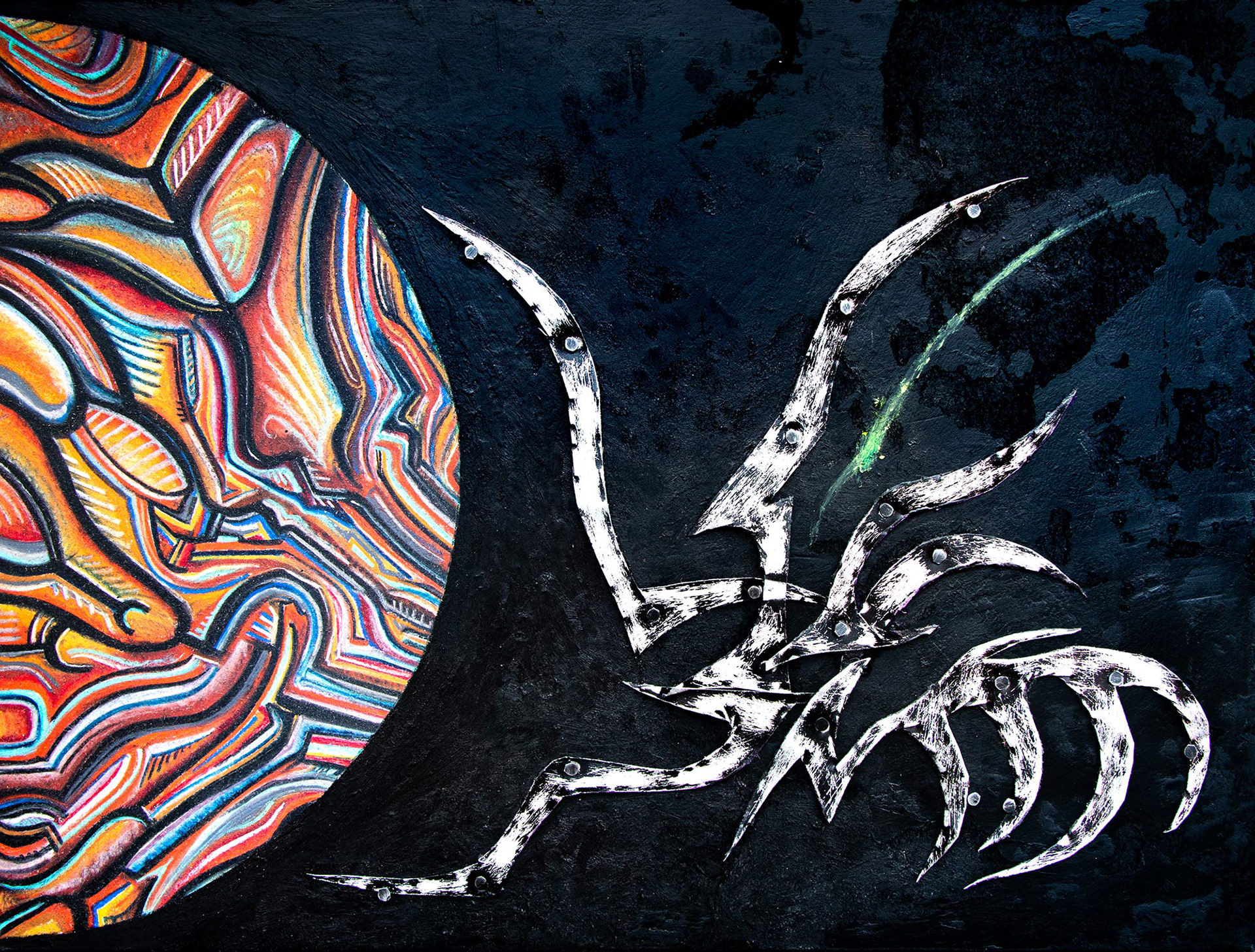 Sentinel, 2021. Chalk, oil, and aluminum on acid-free paper mounted on wood panel. 24” x 18” x 1”