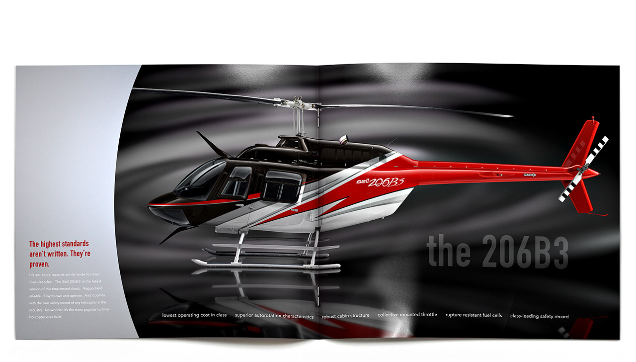 Bell Helicopter 206B3 Jet Ranger Brochure Illustration by Creative Director: Ben Gilliand, BGV Agency, bgvisual.com