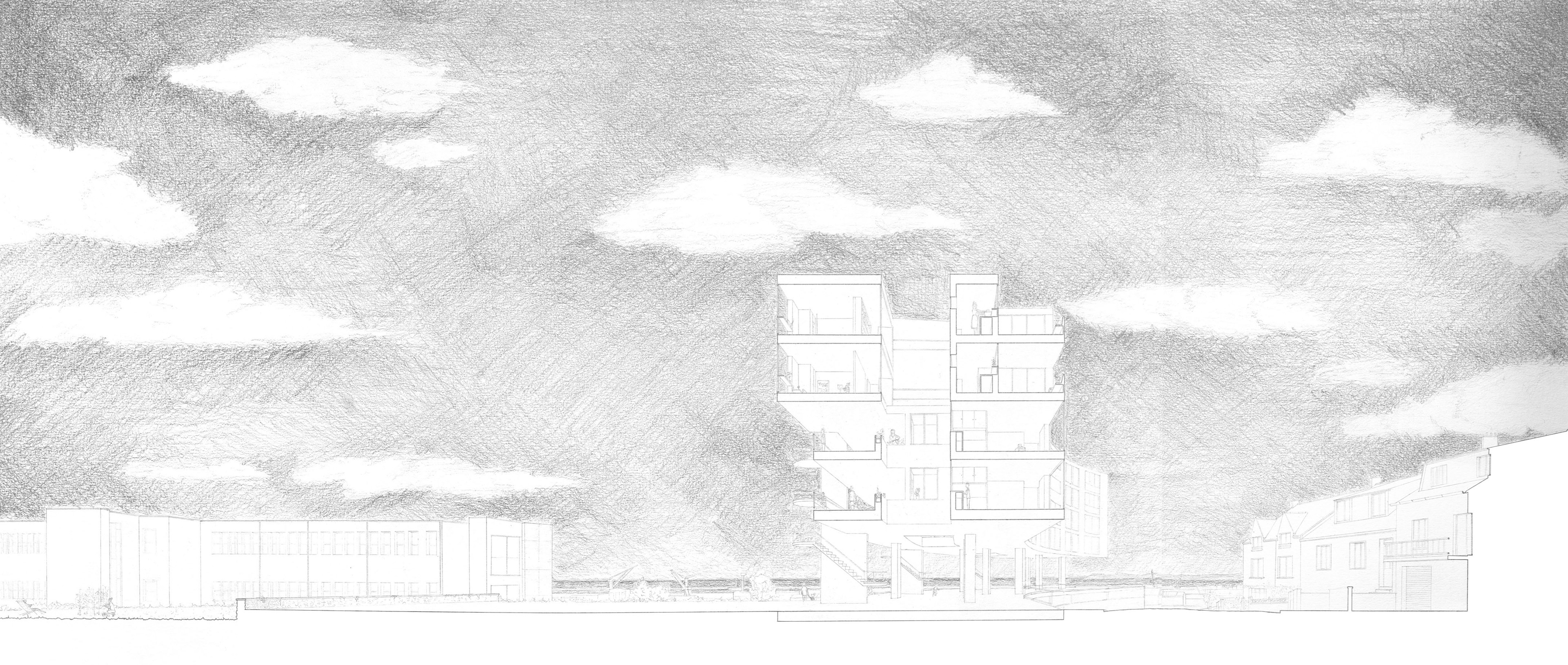 Coupe perspective, échelle 1:100 - Rapport au ciel et vue sur l'horizon