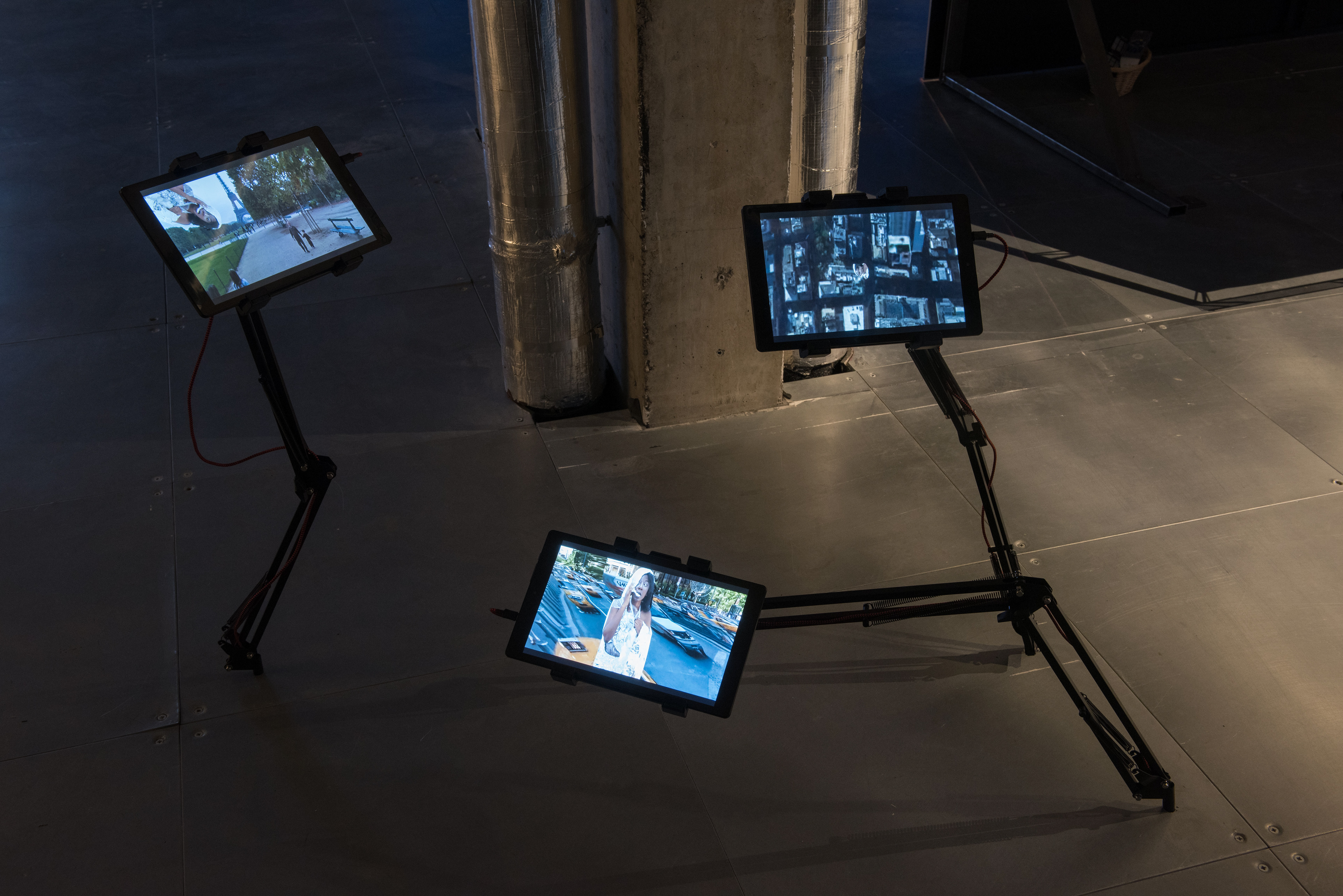 Installation view of POWERPLAY at arebyte Gallery, 2020. Featuring works by Mr Color, Bolatito Aderemi Ibitola, Vincent Bezuidenhout, Scumboy, King Debs, Mbakisi Sibanda, Kumbirai Makumbe, and Isaac Kariuki. Image: Max Colson.