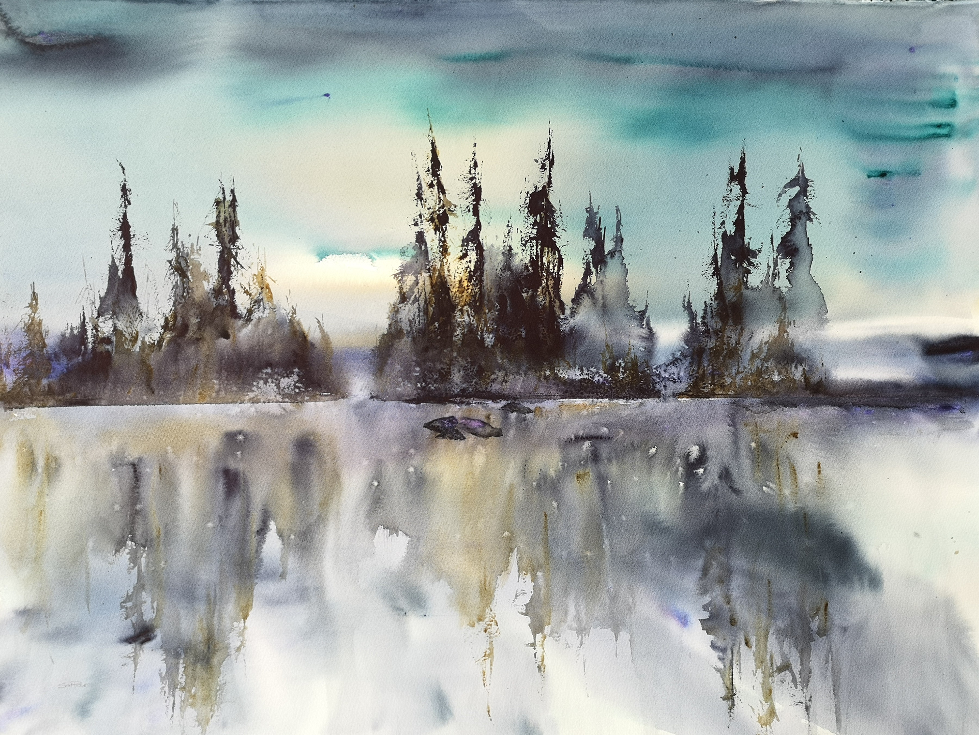 watercolorlandscape in blue