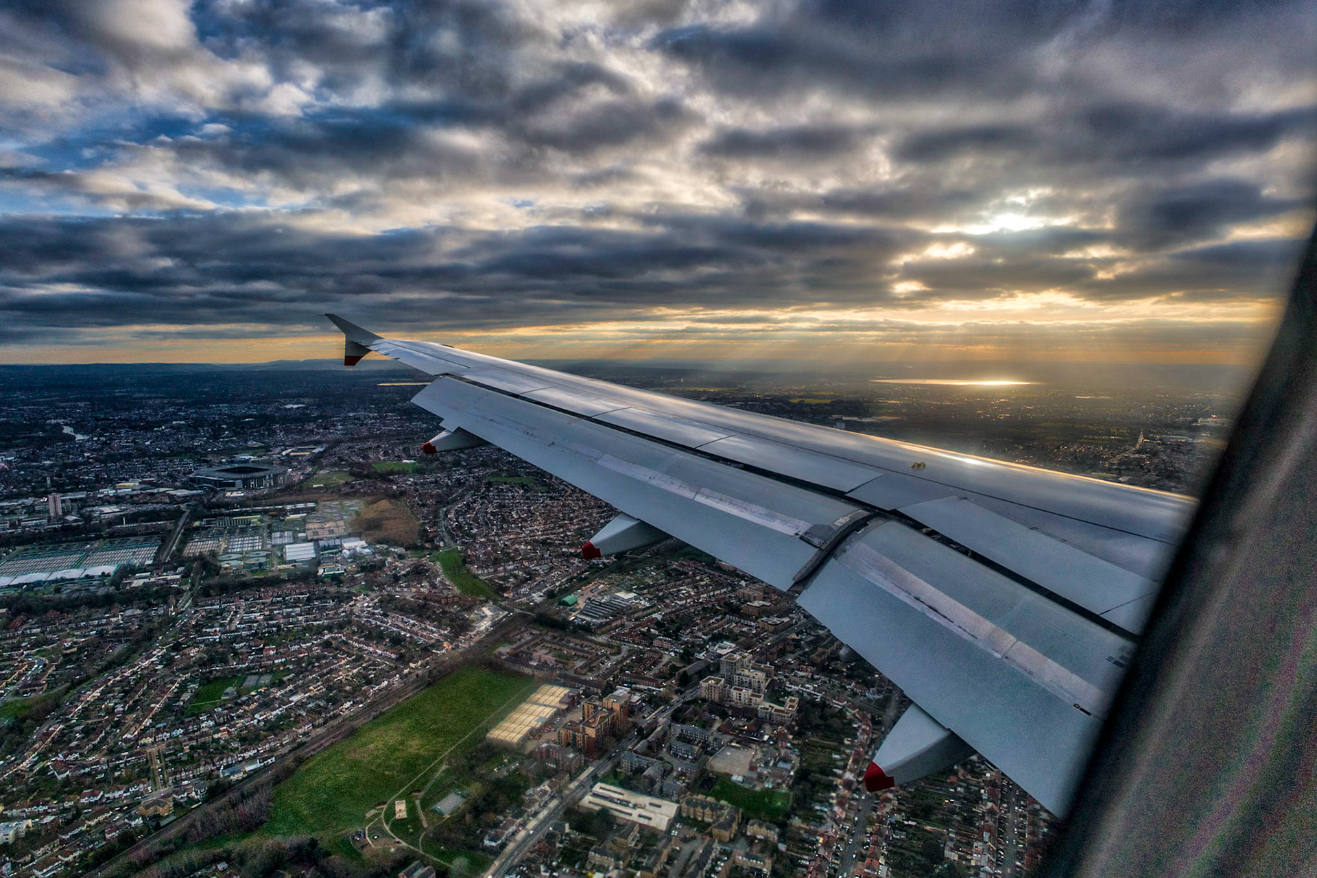 Coming in to land at Heathrow and the sun was bursting through the clouds
