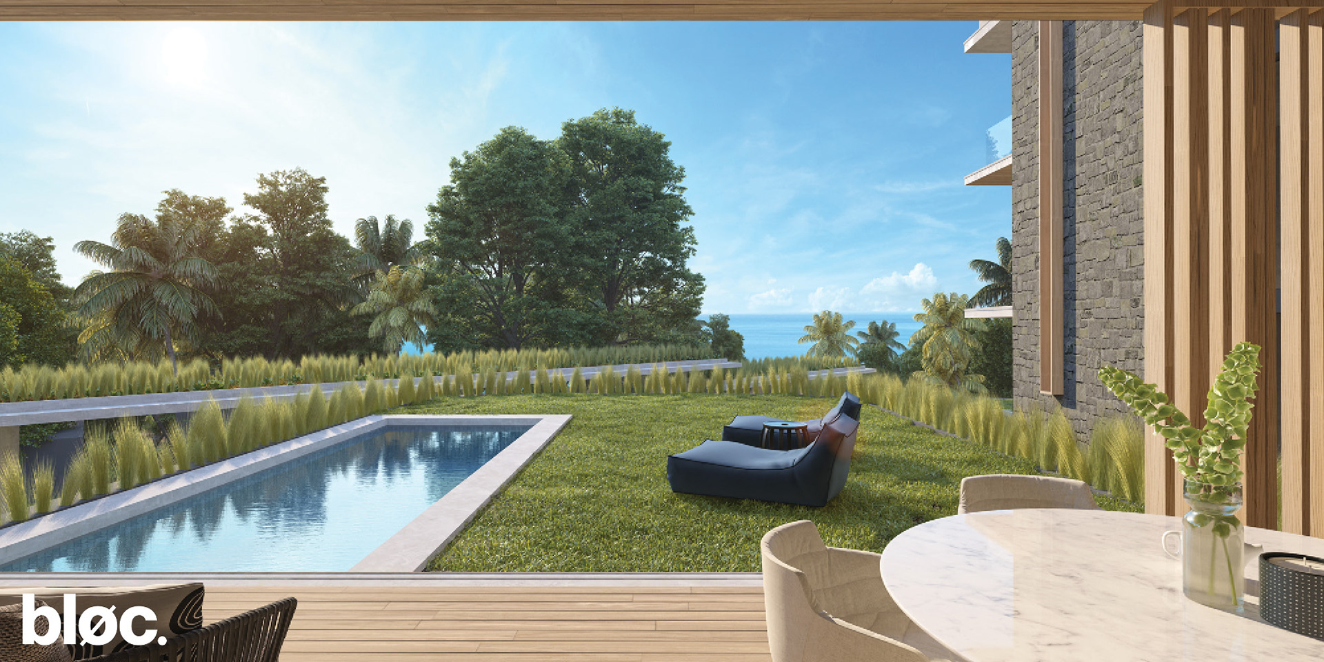 Pool and garden area for ground floor units