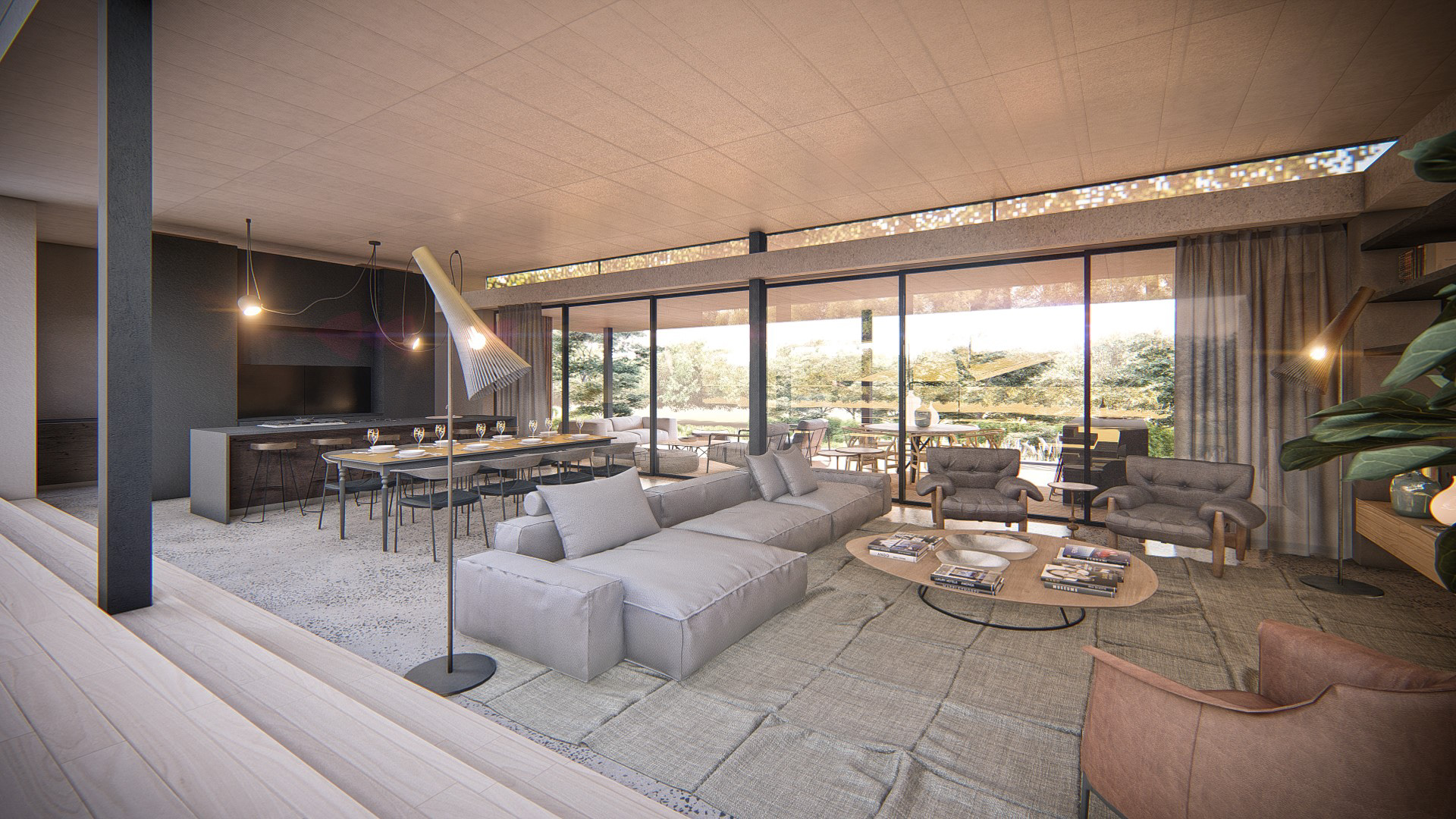 Modern open plan kitchen and lounge space