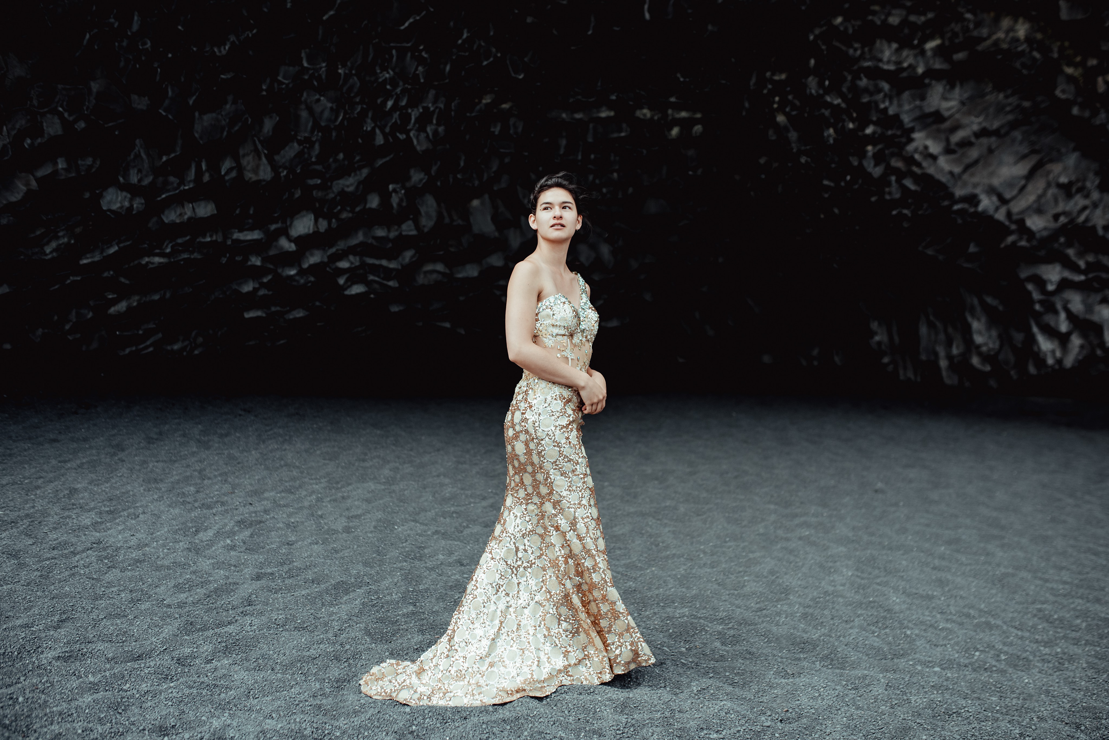 gold sequin gown, size 4ish