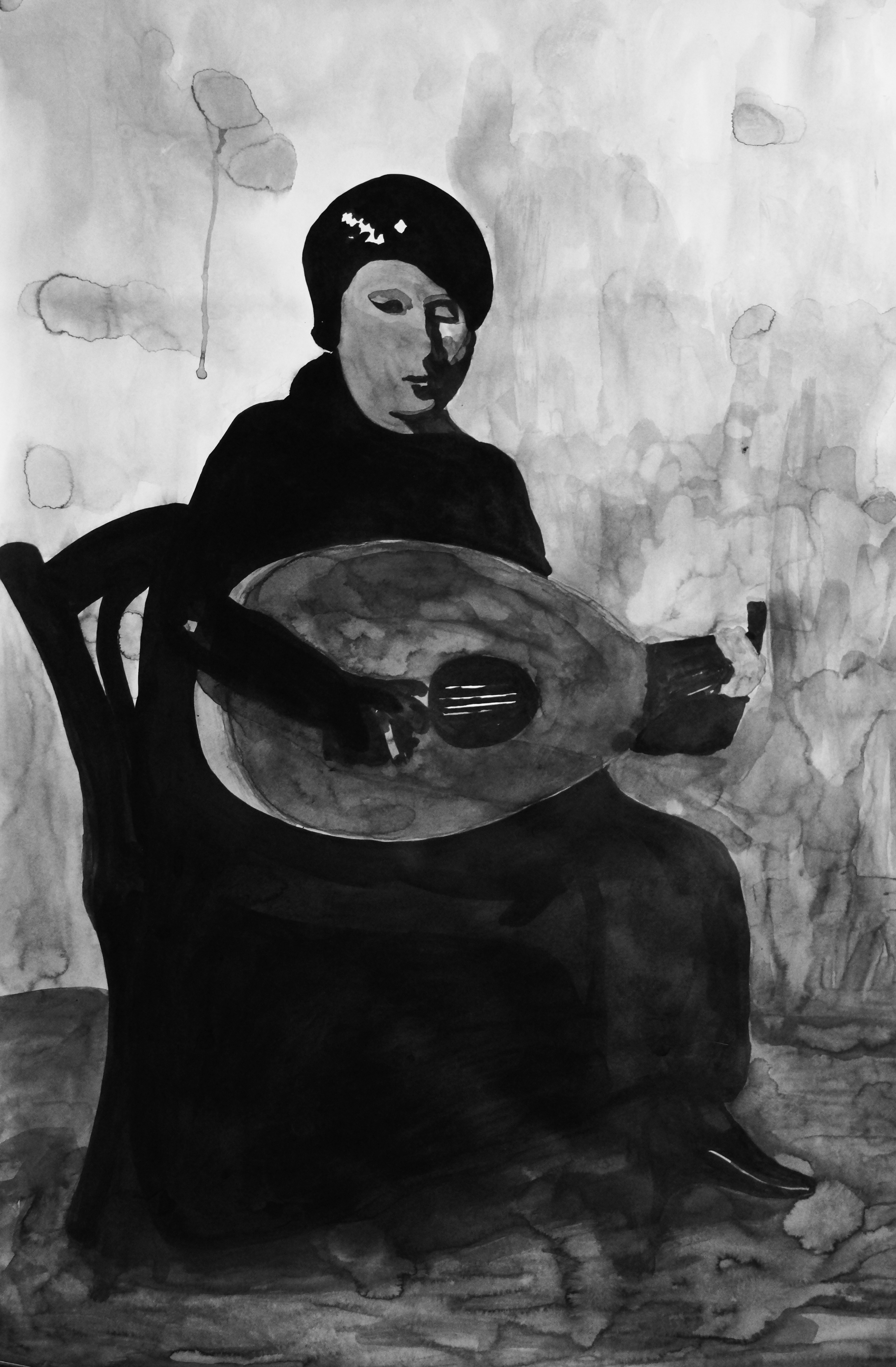 Om Kalsoum, ink on paper, 515x728mm