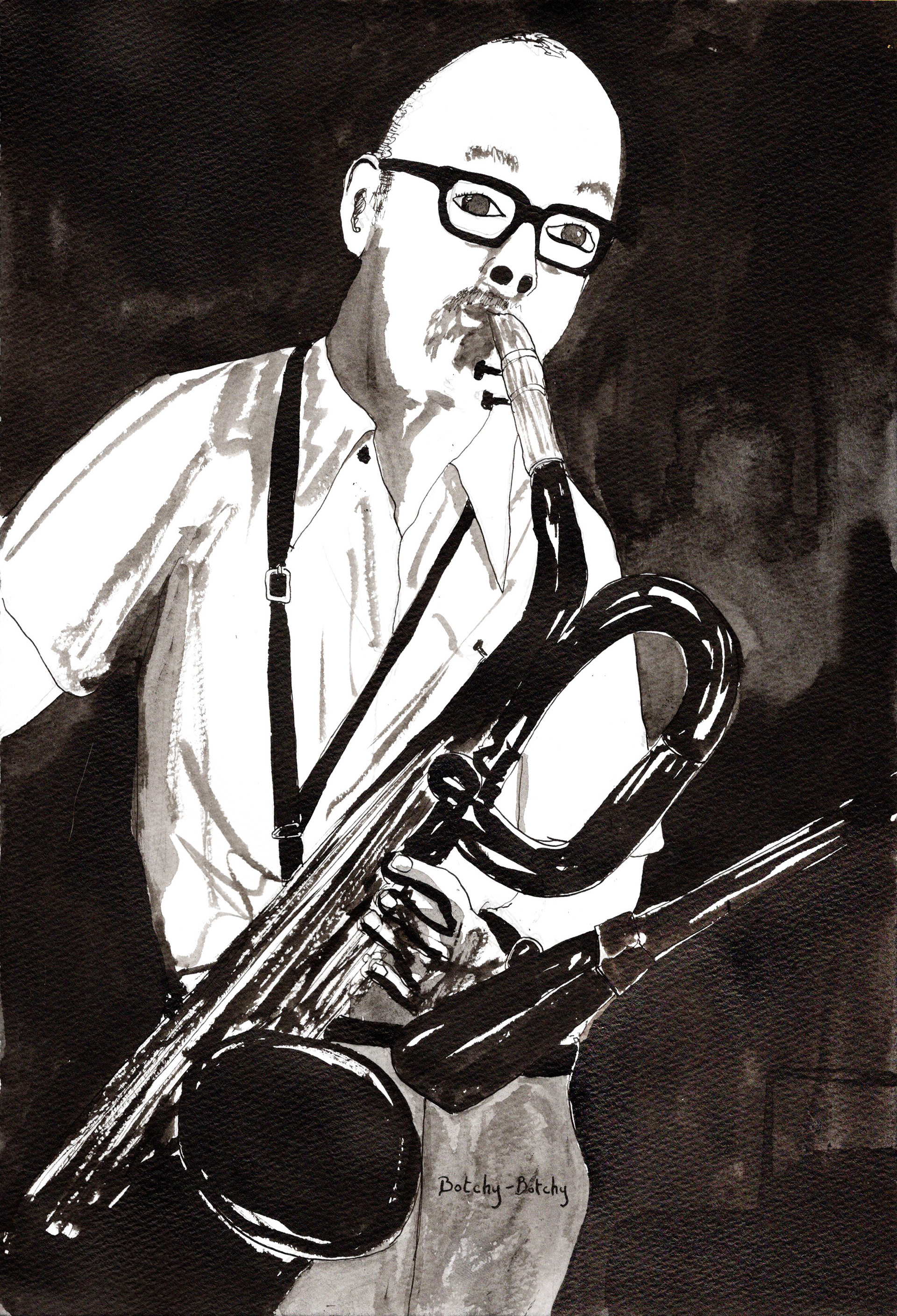 Pepper Adams、ink on paper