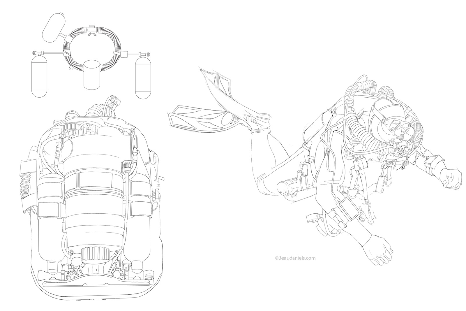 Rebreather Line art in illustrator.