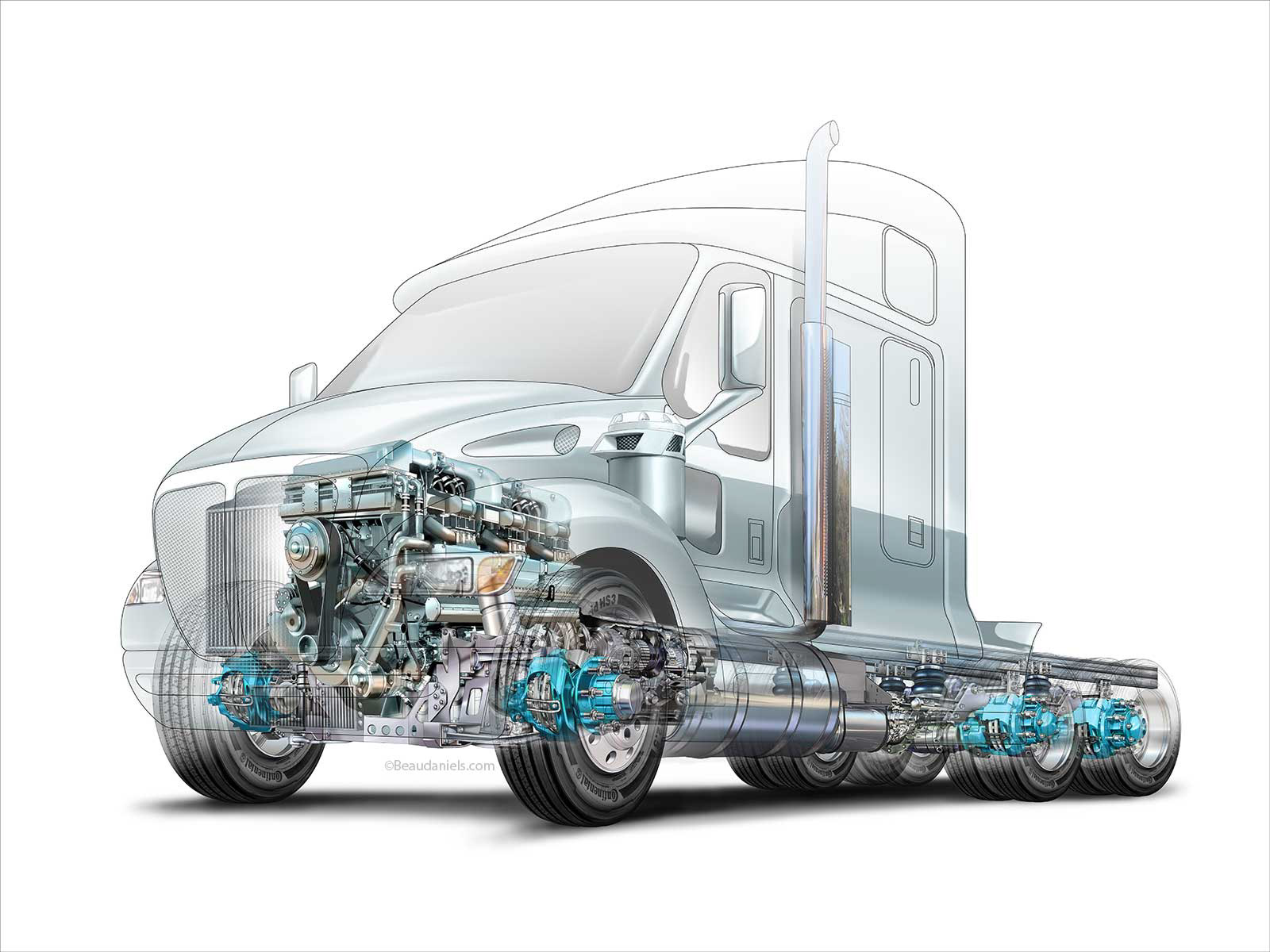 Our stock illustration of a semi-truck that was used as the base image.