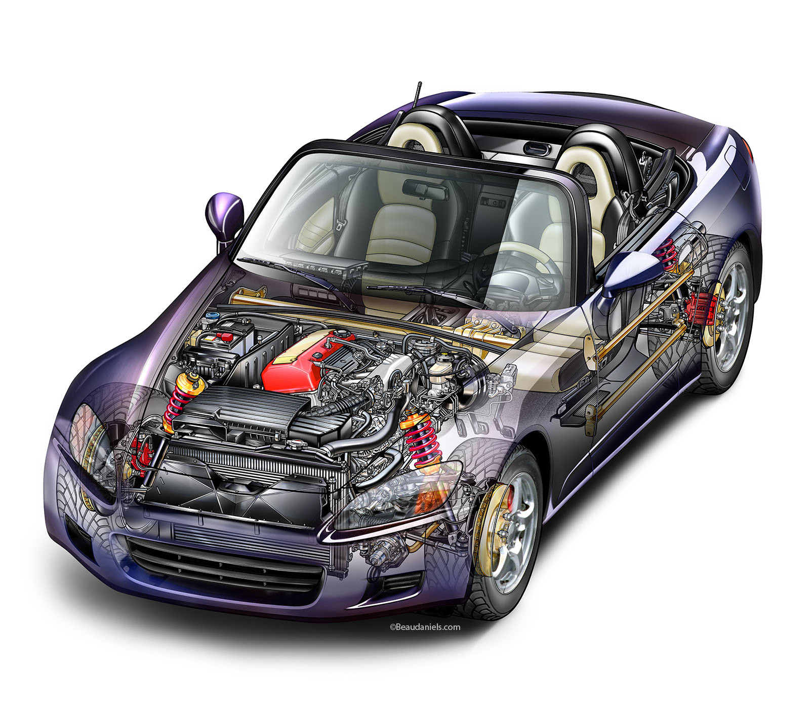 Full cutaway rendering of a generic sports car