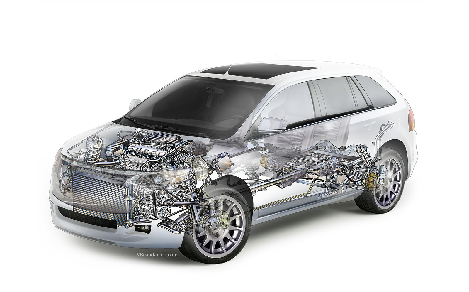 Generic crossover vehicle cutaway illustration.