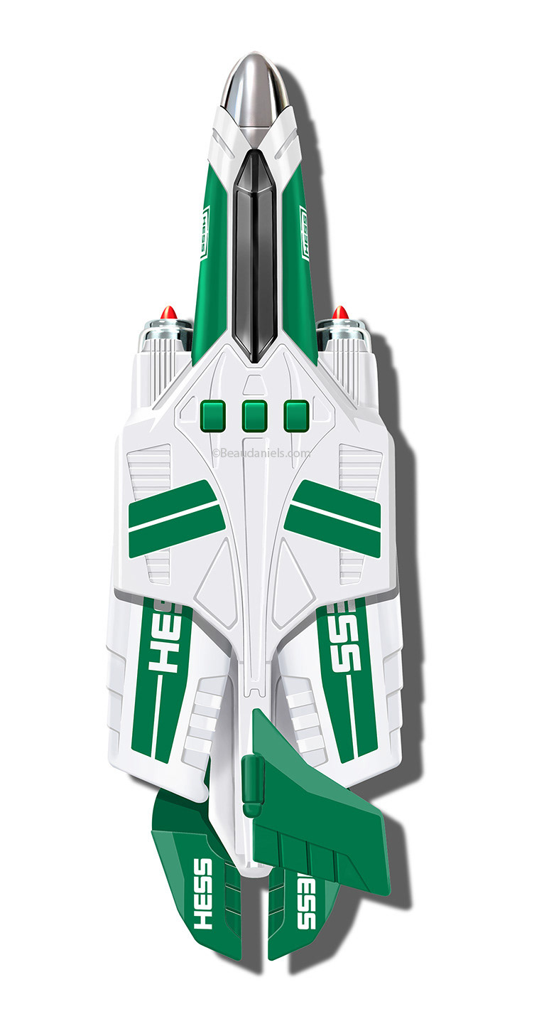 Hess packaging illustration. Overhead view wings folded.