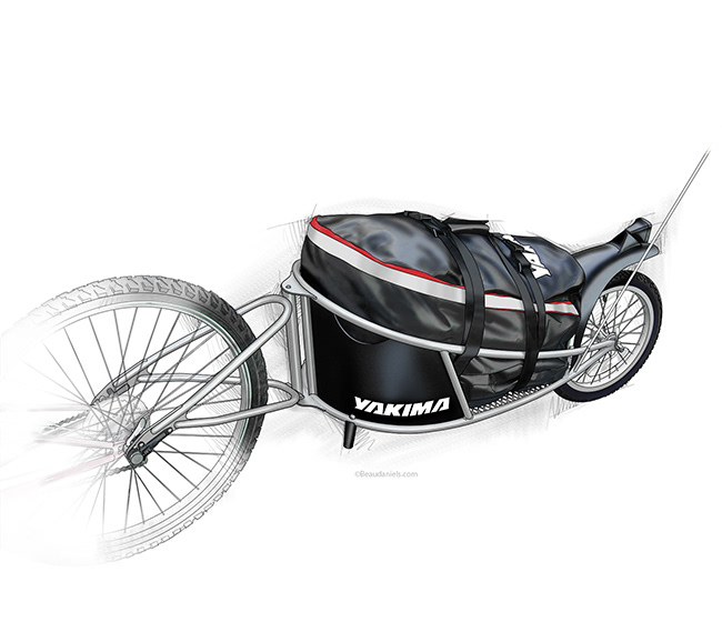 Yakima, "Big Tow" bicycle trailer. Technical product illustration.