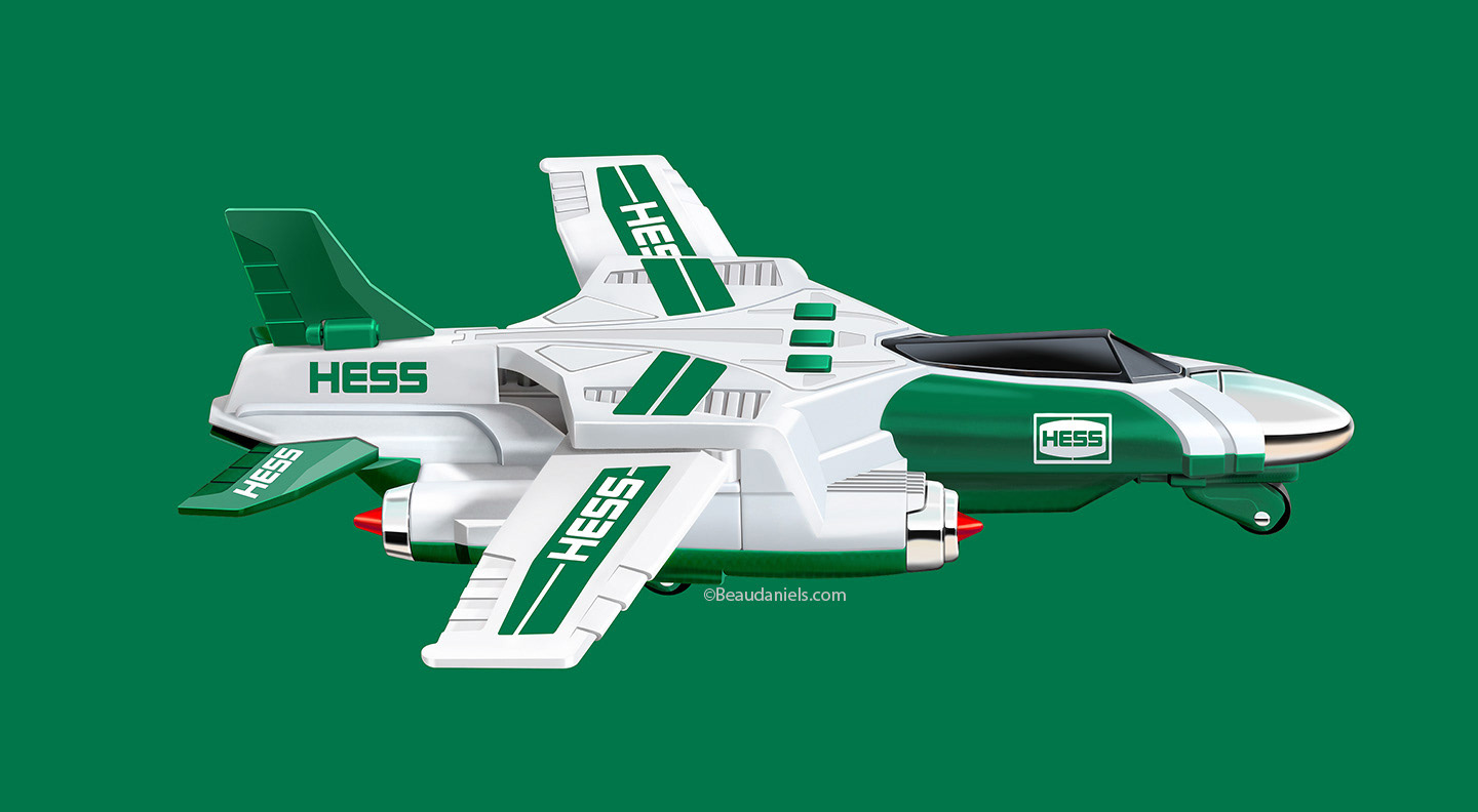 Hess packaging illustration. Right side illustration of the jet plane