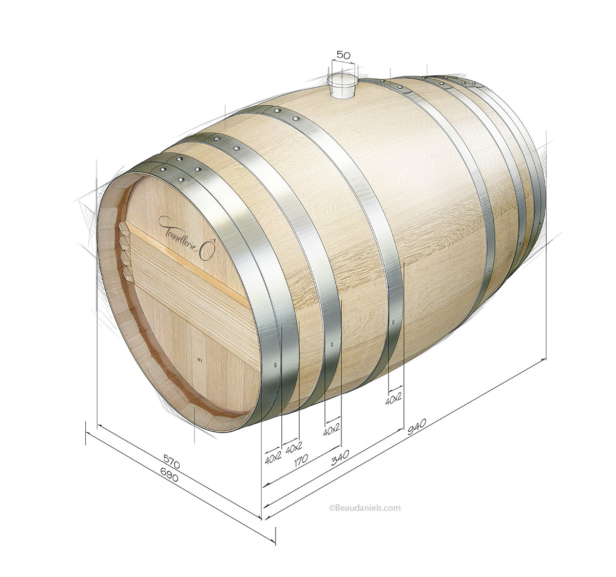 Bordeaux Château Ferré Our Bordeaux Château Ferré barrels are handcrafted from the tightest grain French oak selected from the Tronçais and Jupilles forests. 225L capacity 22mm staves