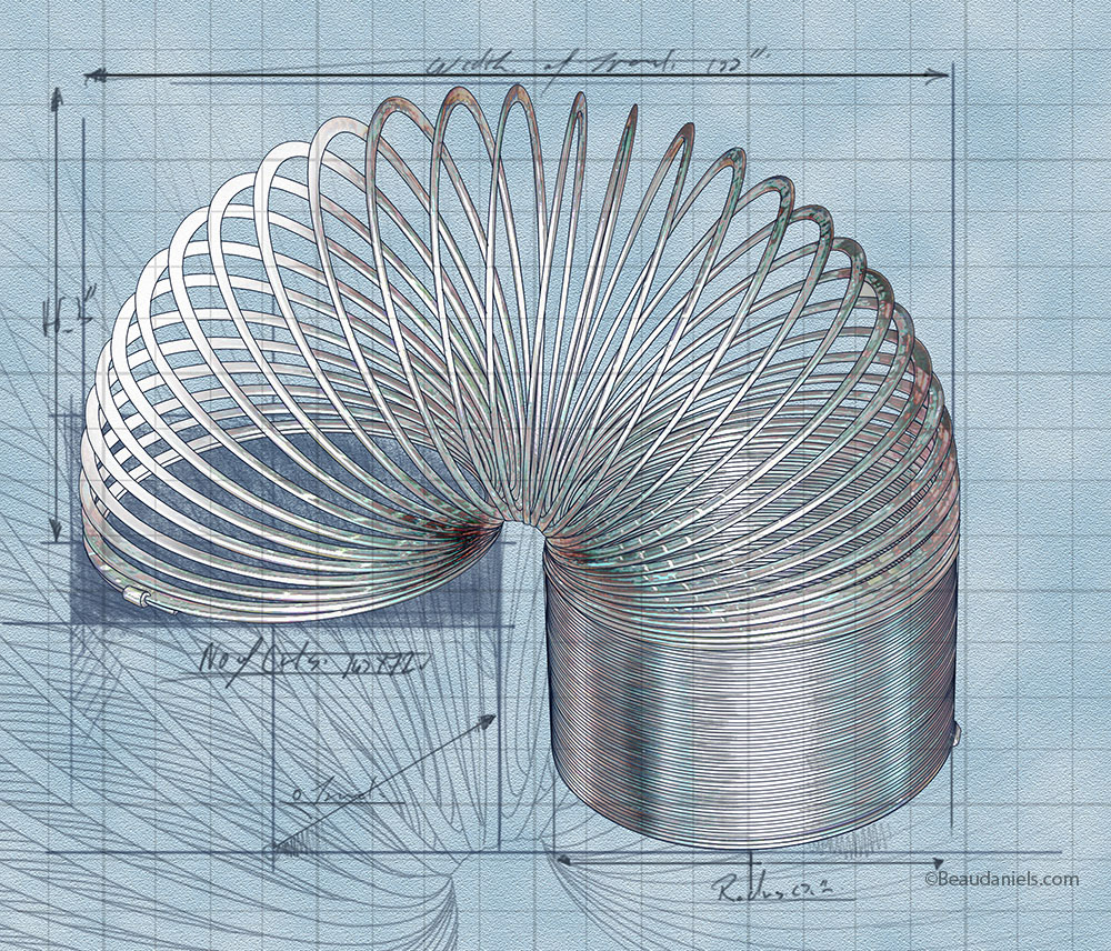 "Slinky" just that, a blueprint style drawing of a slinky