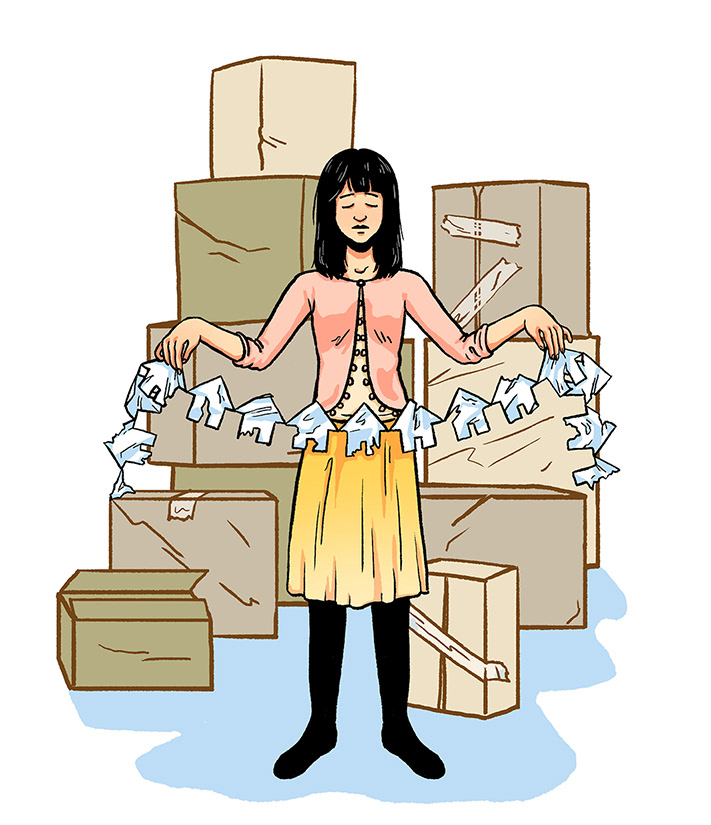 Mock-up editorial piece for the LA Times op-ed “Set against the backdrop of LA’s housing crisis, tidying up like Marie Kondo is a bleak privilege”