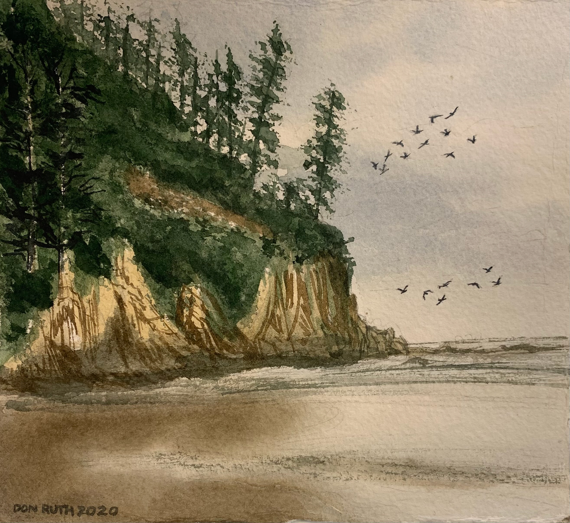 Beachfront Cliffs-Oregon Watercolor Don Ruth the Works