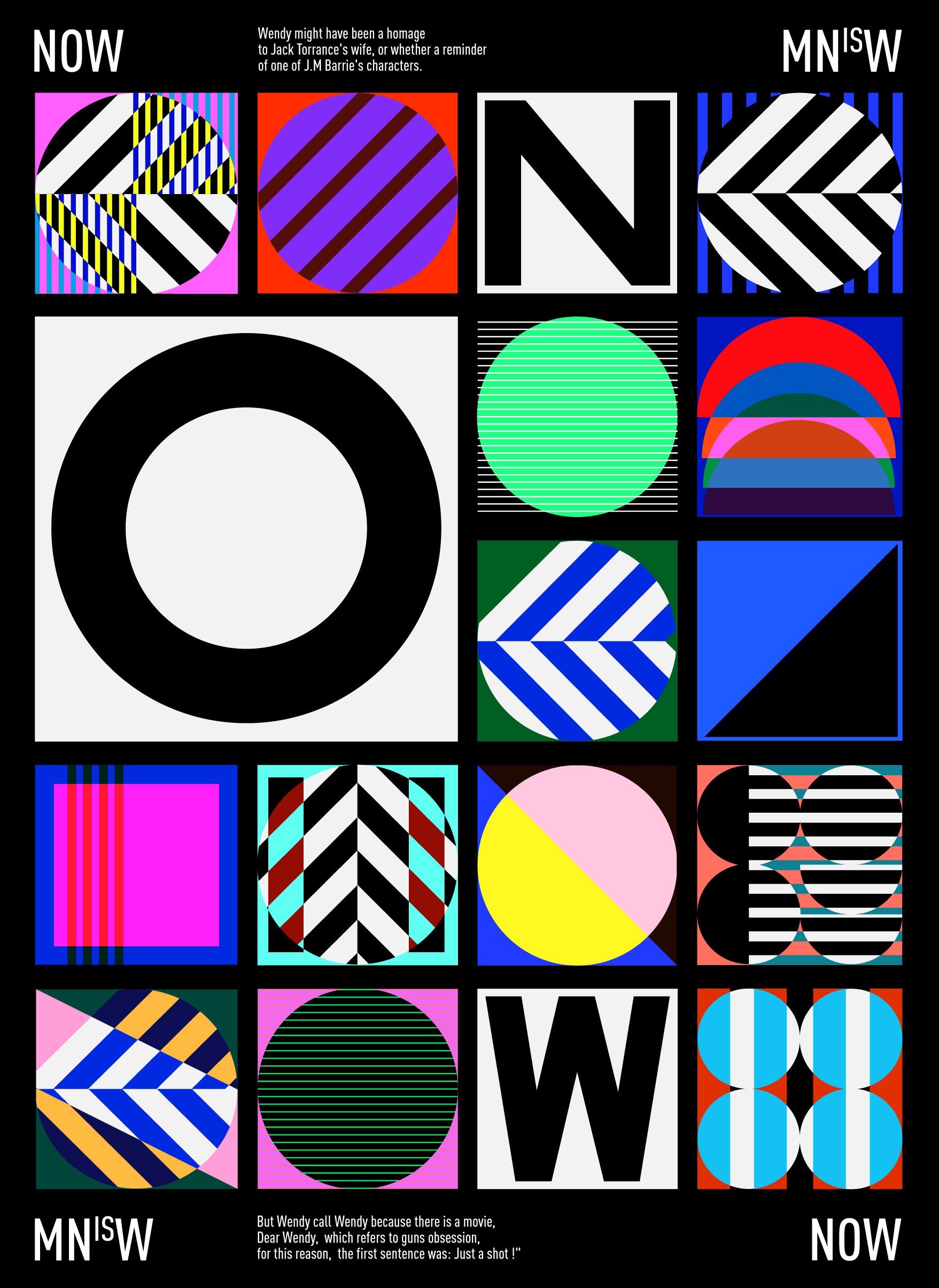 Poster composed of symbols, patterns and lettering