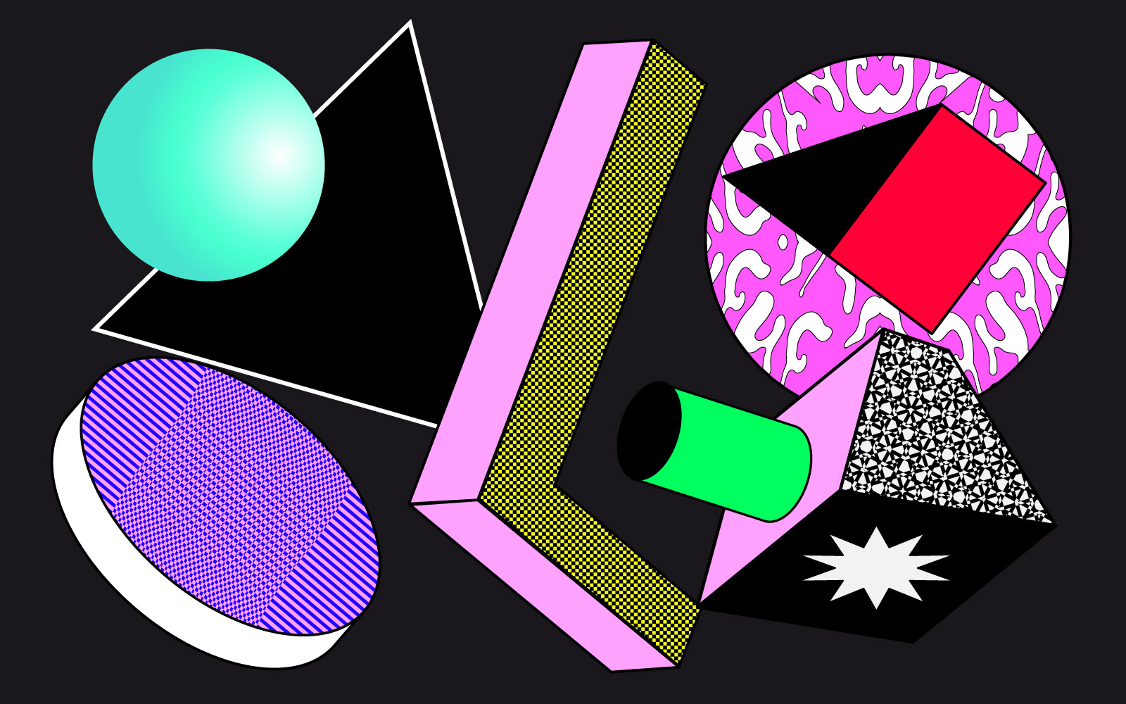 Illustrations and posters stage visuals forms and graphic patterns