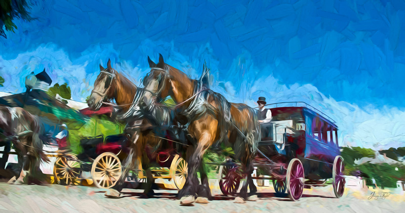 Mackinac Island Painting - transportation on Main Street