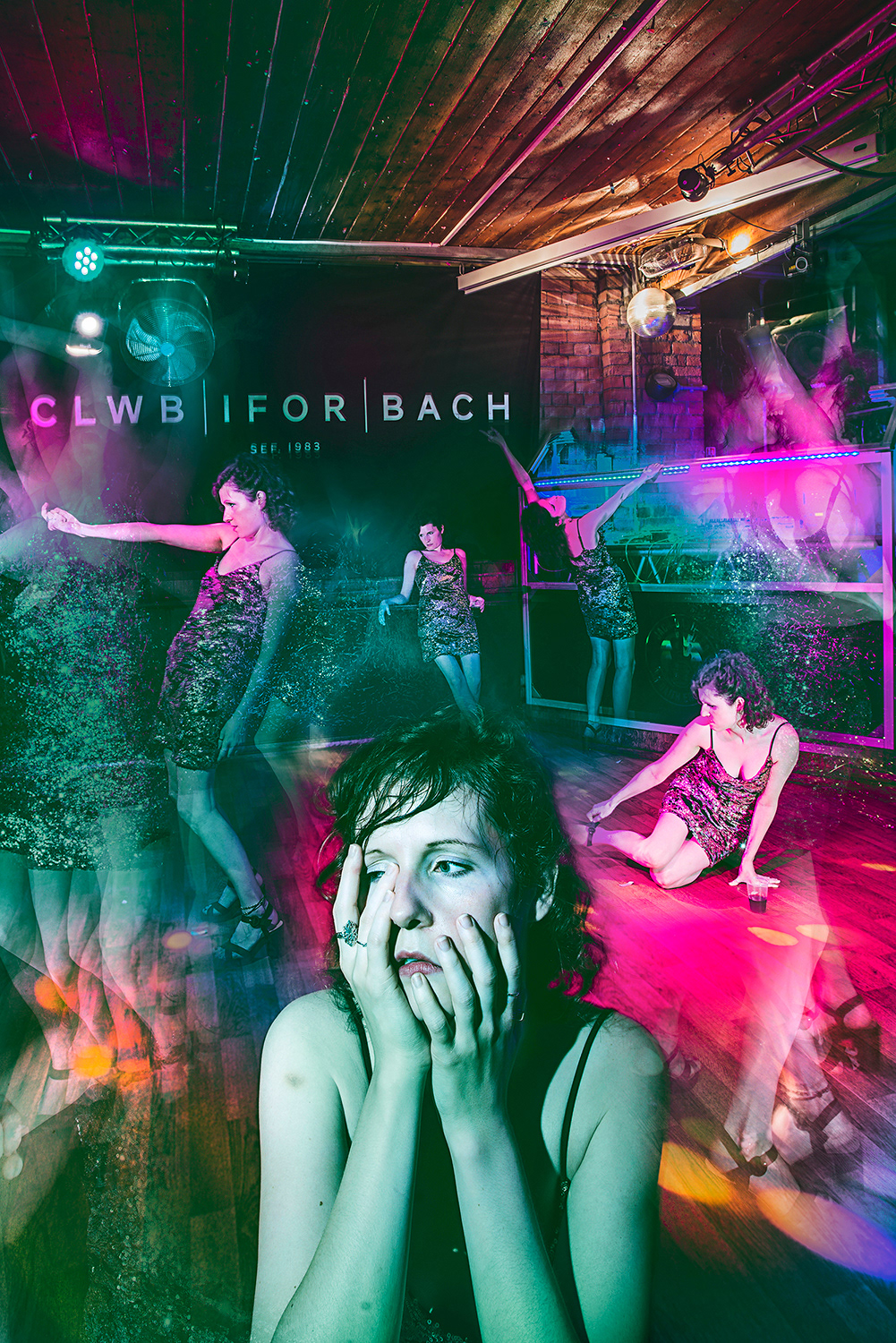 Poster commissioned by The Other Room Theatre in Cardiff for 'The Awkward Room' written by Matthew Bulgo. The Awkward Years is a muscular text with frenetic movement and an evocative sound and lighting design to produce a breakneck-speed show about grief, hope and staying alive. The poster was created to show the main character, a girl in her late 20's whose life is spiralling out of control. The use of a colourful nightclub scene with various ghosts of herself on a night-out, helped to visualise youth, drinking and social disconnection.