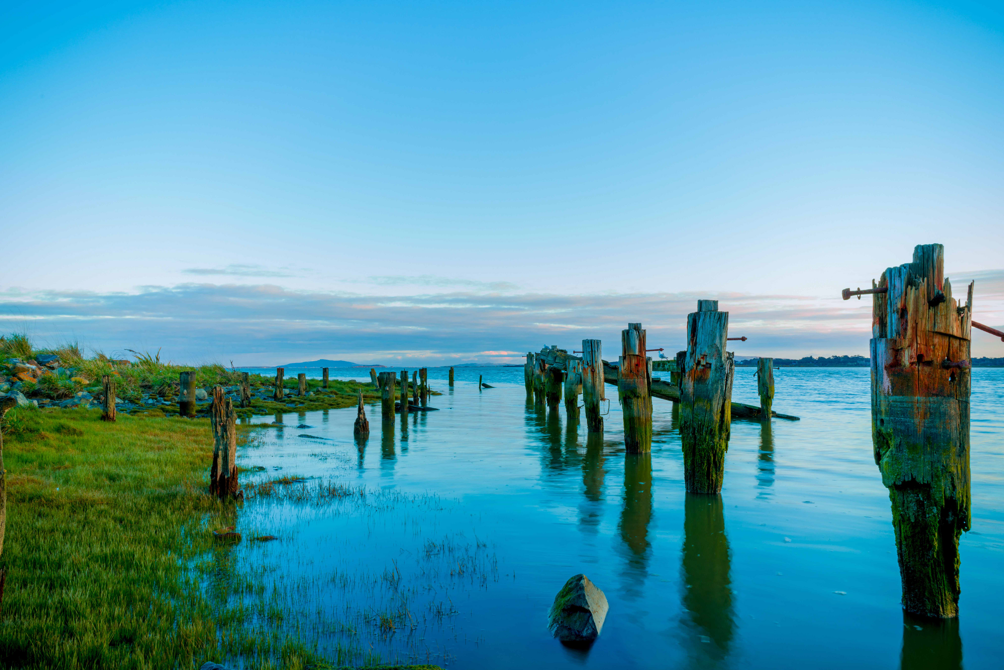 Remnants of the Stead Street Wharf in Invercargill, New Zealand