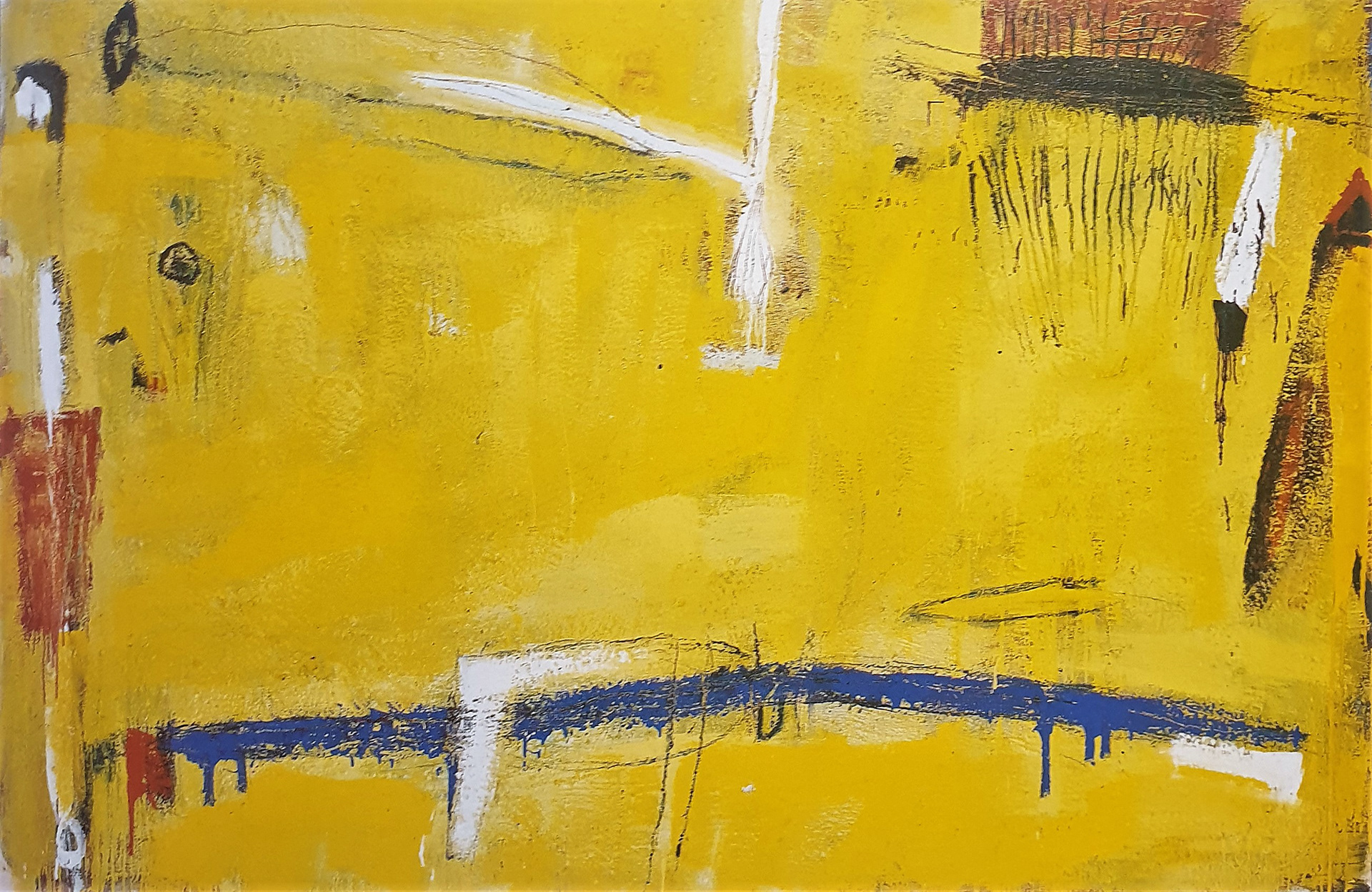 Die erste der beiden prämierten Arbeiten; aus: "Earth Tales"; 1995/96; Öl/Molino, 150 x 230 cm