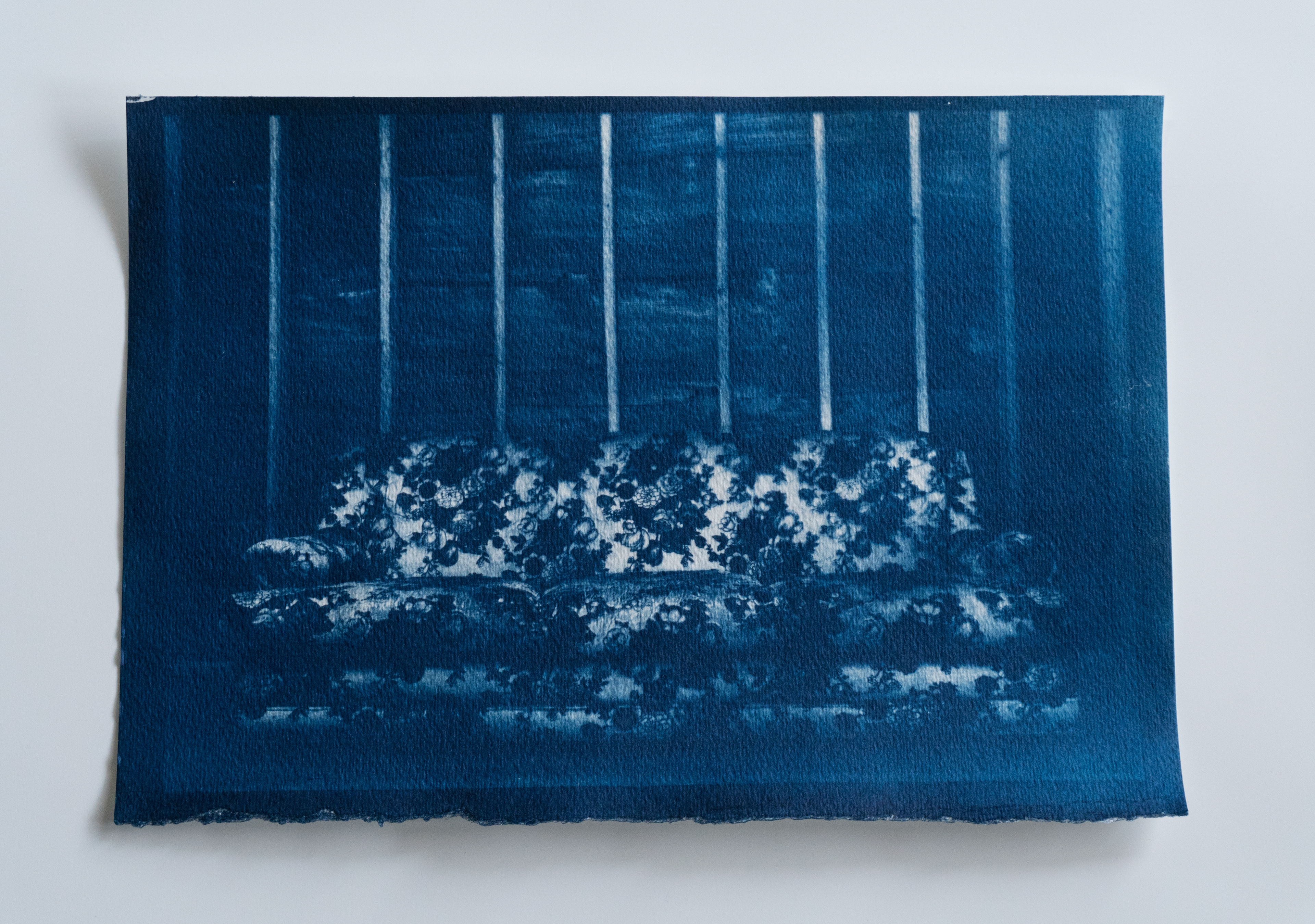 Common Area Couch, 2020, cyanotype on paper, 7.5"x10.75"