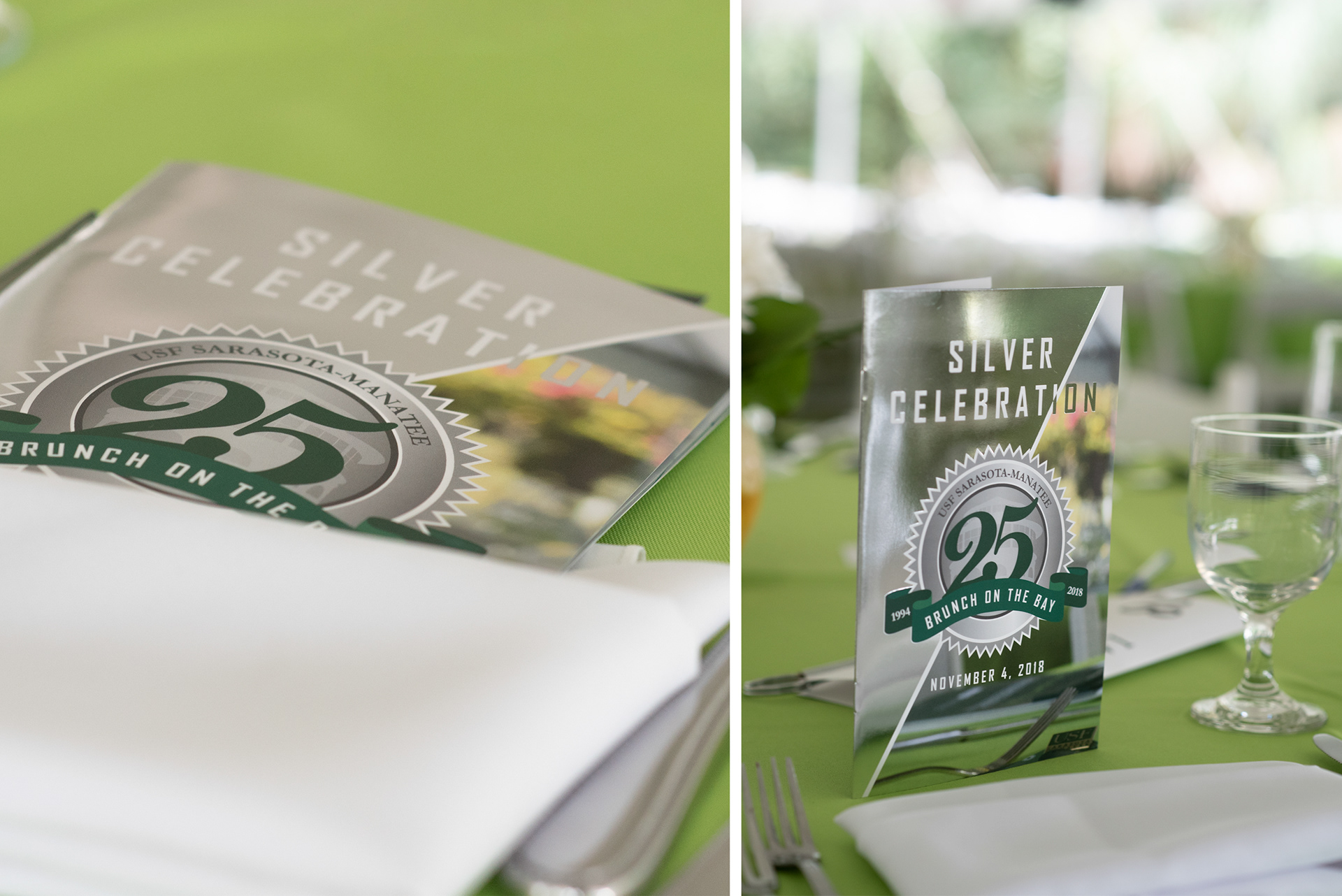 Silver 25th Anniversary event program design with silver foil