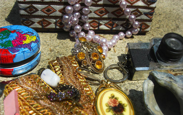 detail of box with found objects opened