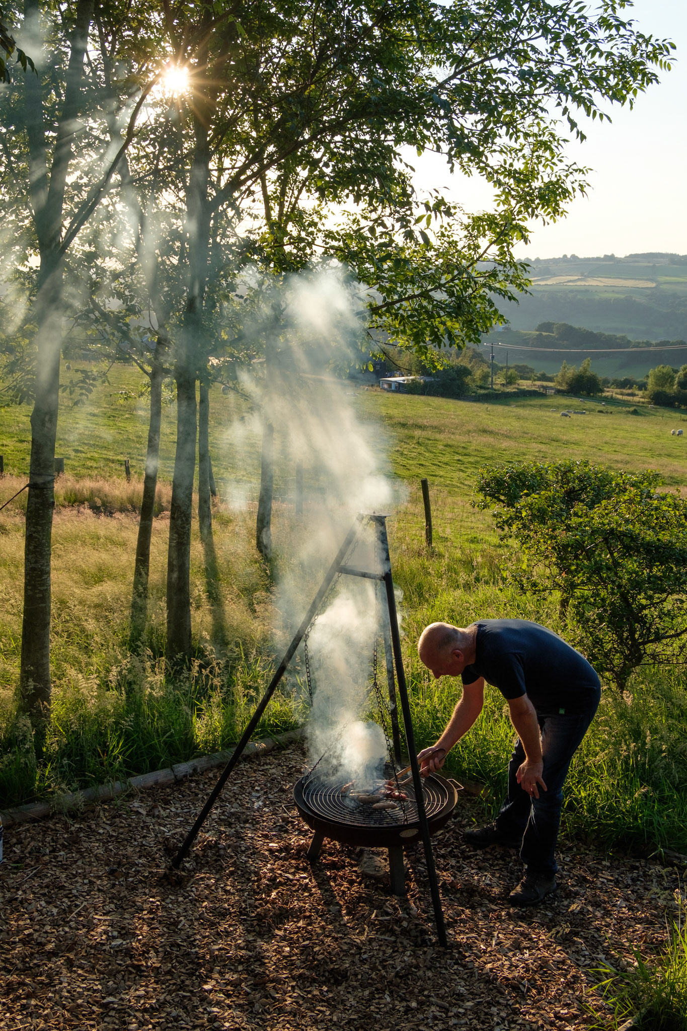 Barbecuing over the fire pit