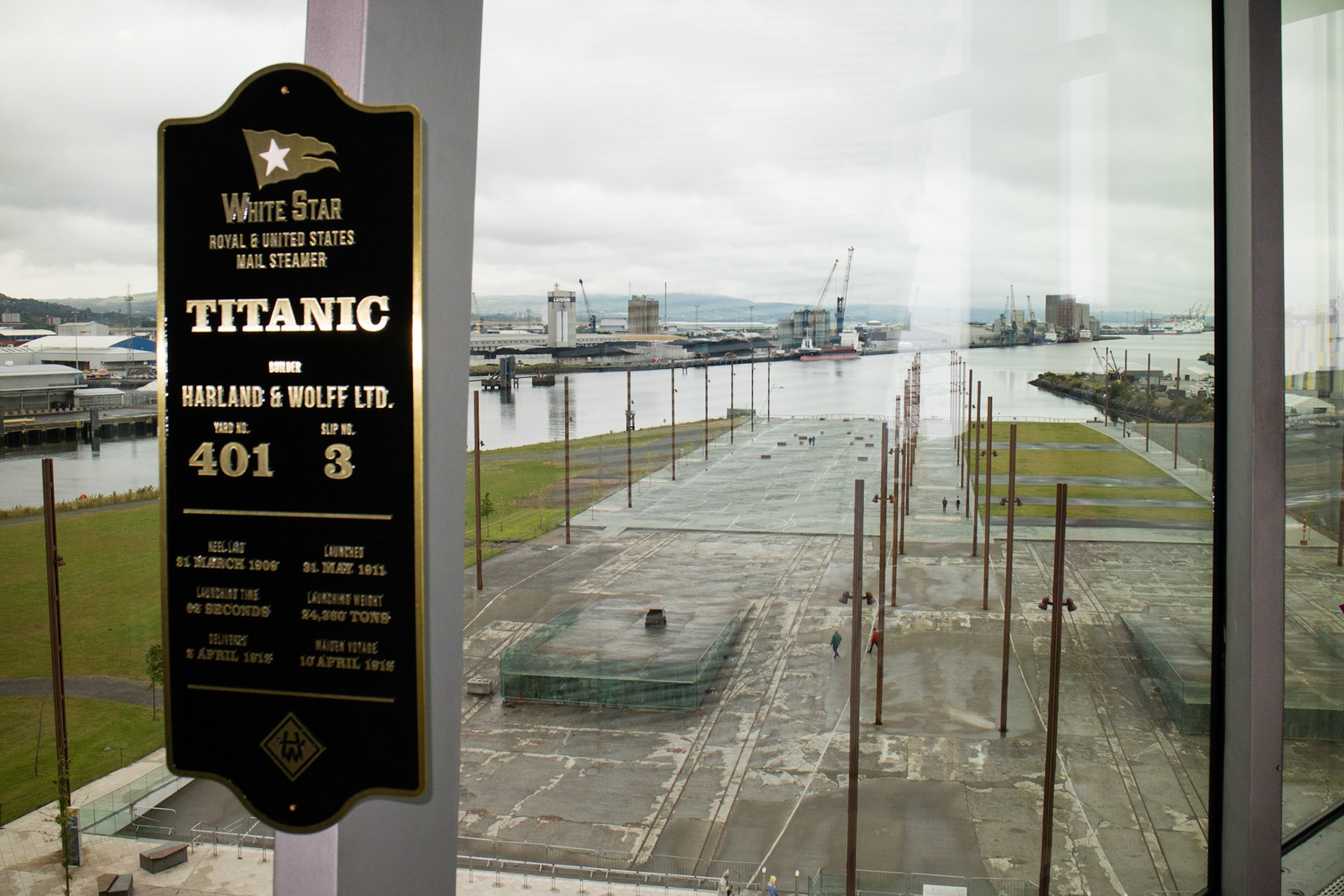 Slipways where Titanic (left) and Olympic (right) were built, from visitor centre