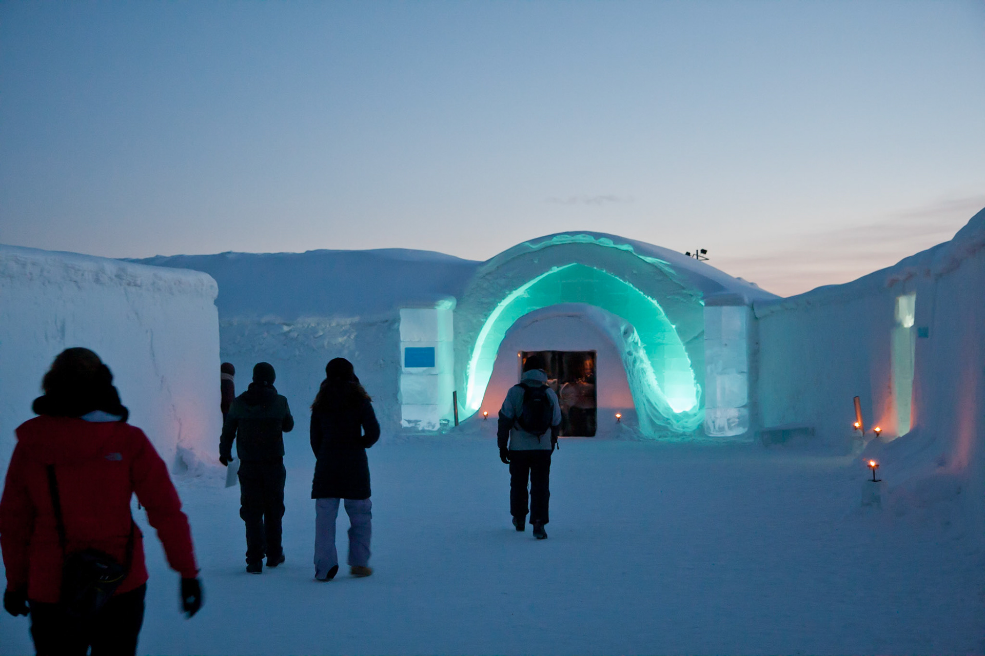 Entrance to the ICEHOTEL at dusk