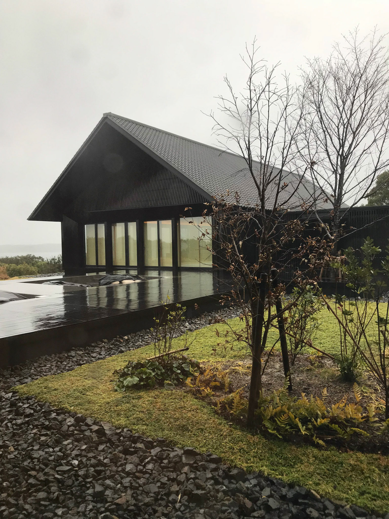 Dining room at Amanemu, on a wet and windy day