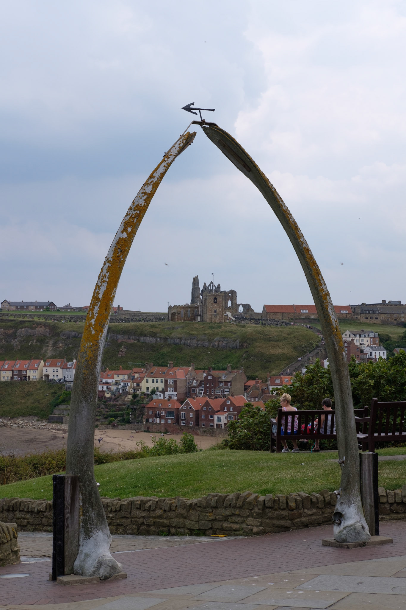 St Mary’s church and Whitby Abbey through the whale bone arch