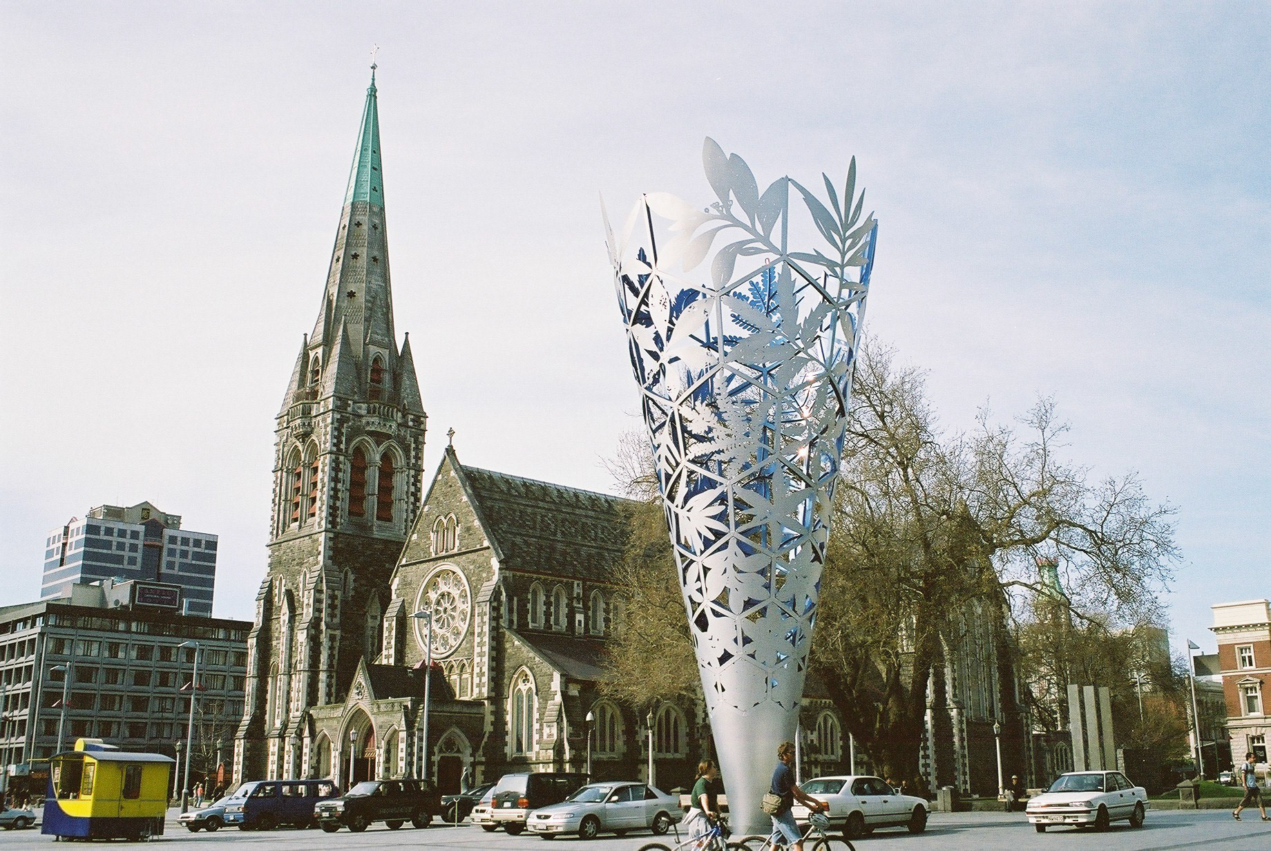 Christchurch cathedral and millennium sculpture