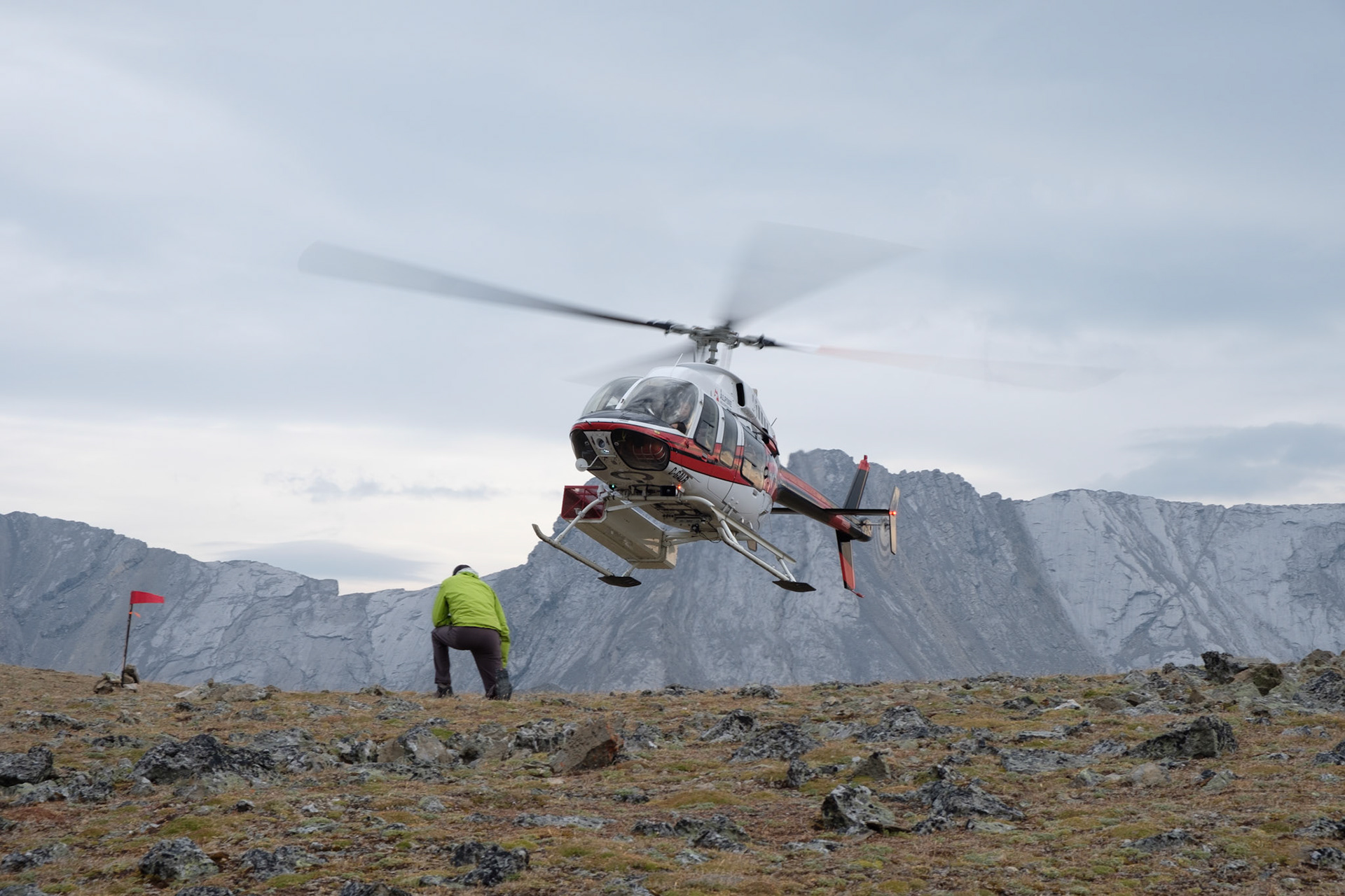 Helicopter landing at Medicine Wheel