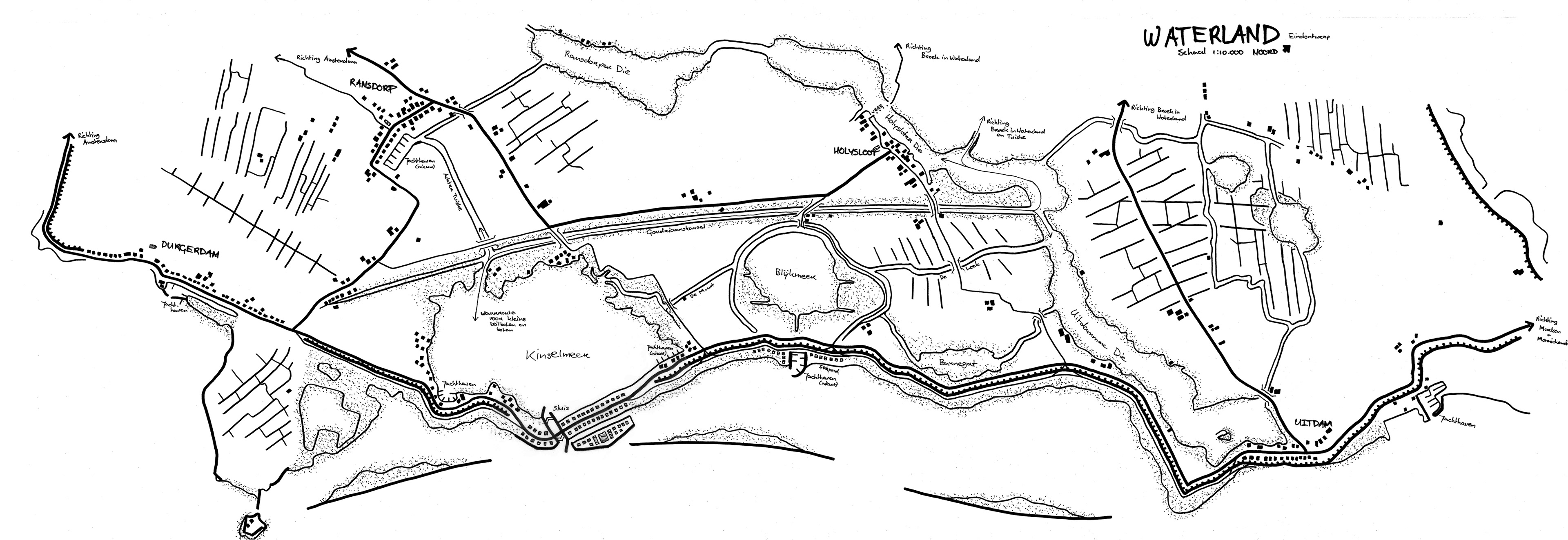 Met de hand getekend ontwerp voor de kust van Waterland