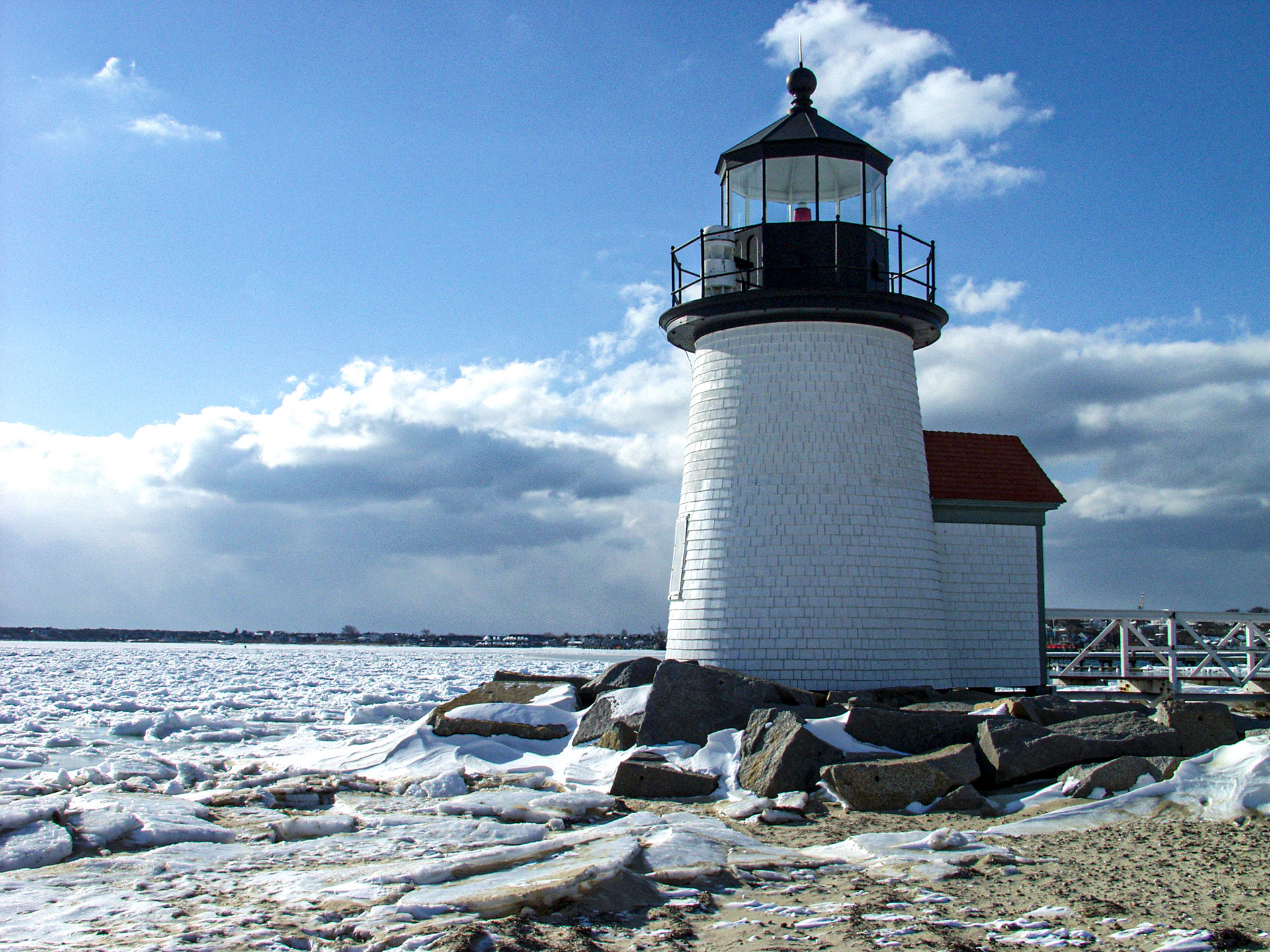 Brant Point Lighthouse in Winter on Nantucket Island, Massachusetts. ©2010, Corey Sandler