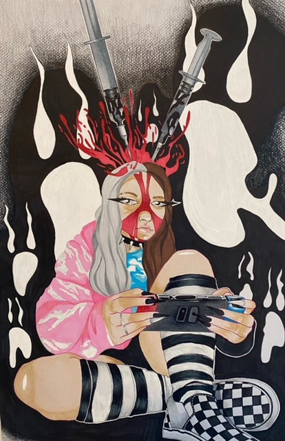 Olivia Spieker, Overthinking, Mixed Media, Mentor High School, Educator: Michelle Kane, Grade 11,  Honorable Mention