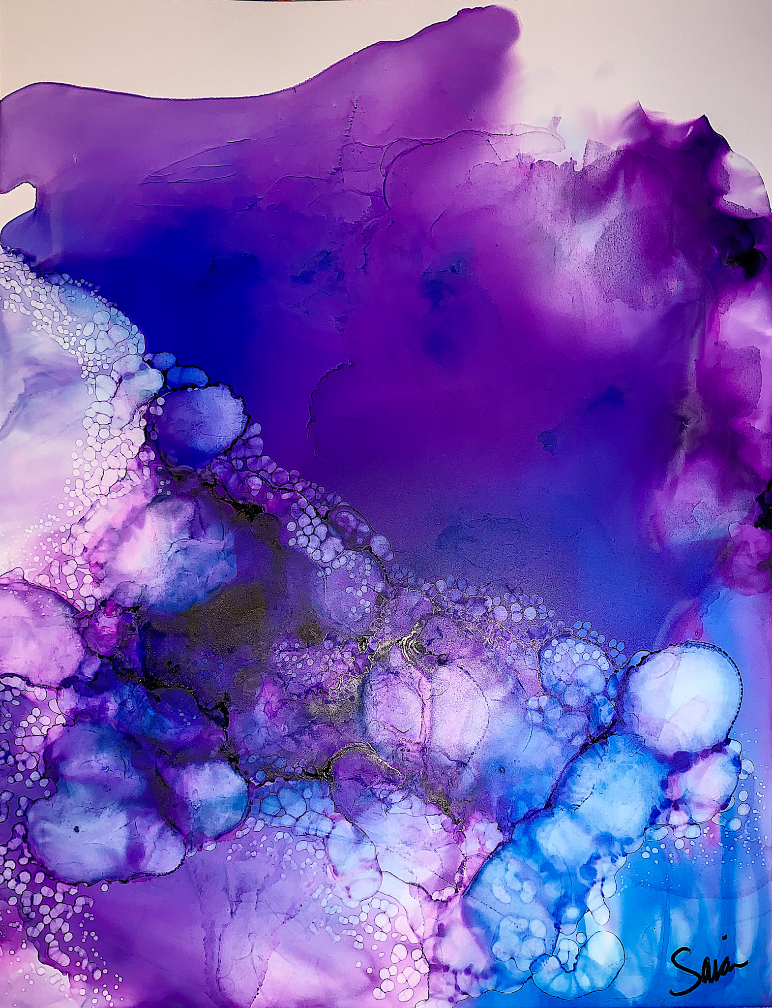 the tide. alcohol ink + brush on yupo paper. 9x12. 2019.