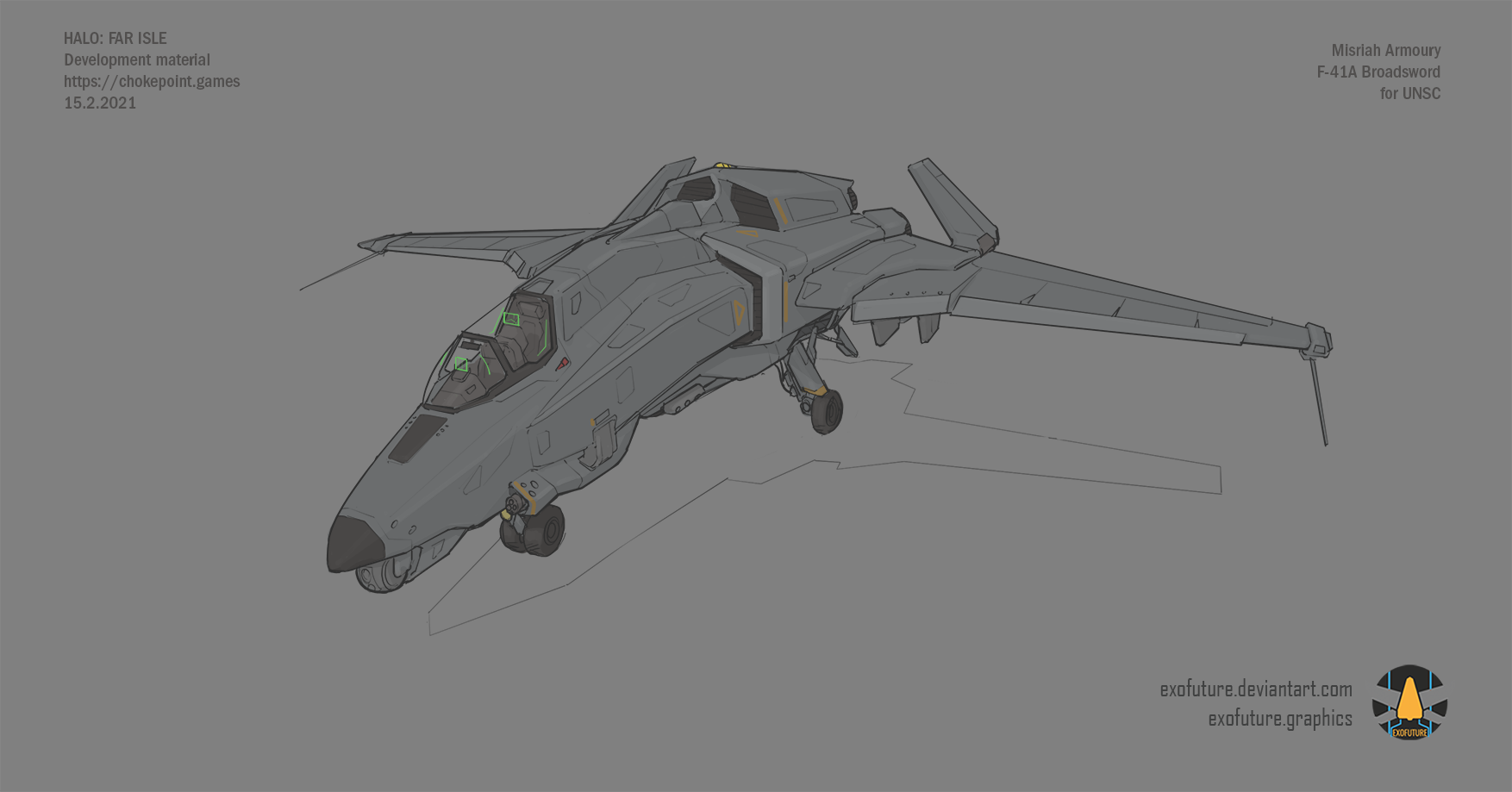 Design for a reworked version of the Halo 4 Broadsword fighter.