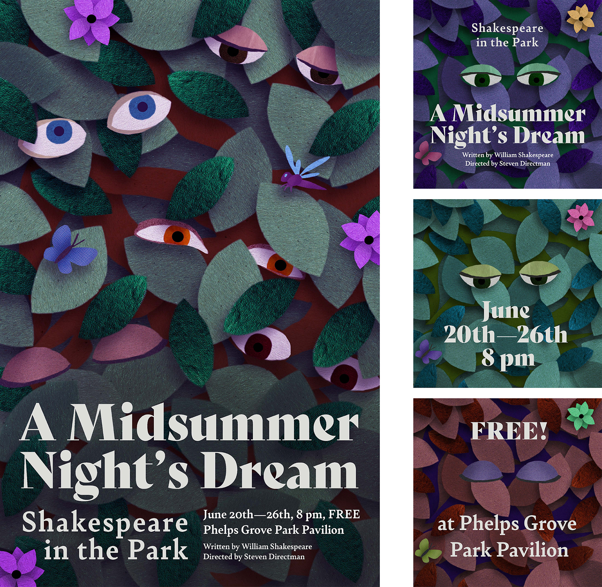 Poster Design (left) and social media advertising (right) for "A Midsummer Night's Dream."