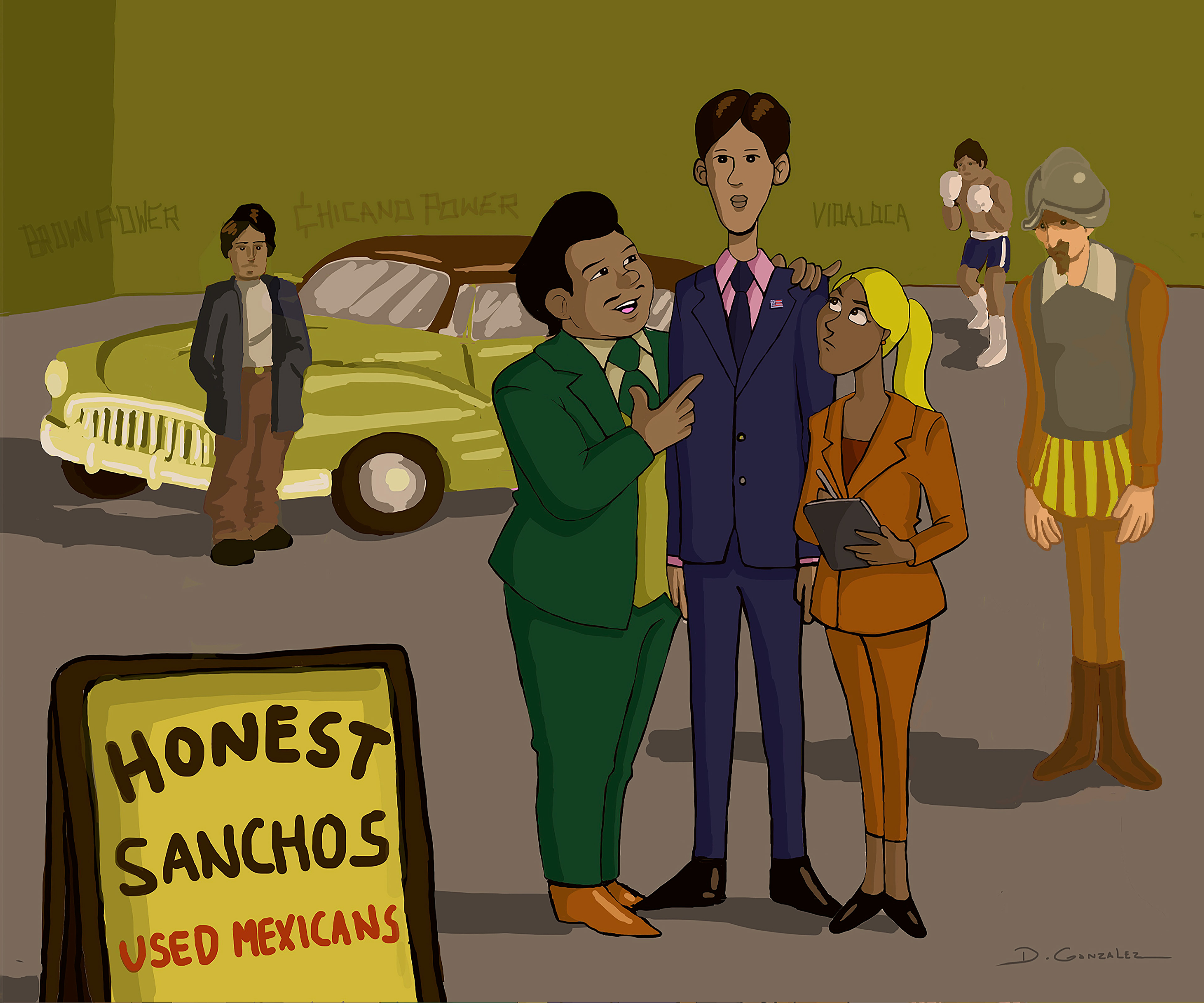 Daniel Gonzalez (2020), inspired by Luis Valdez, "Los Vendidos" (1967)