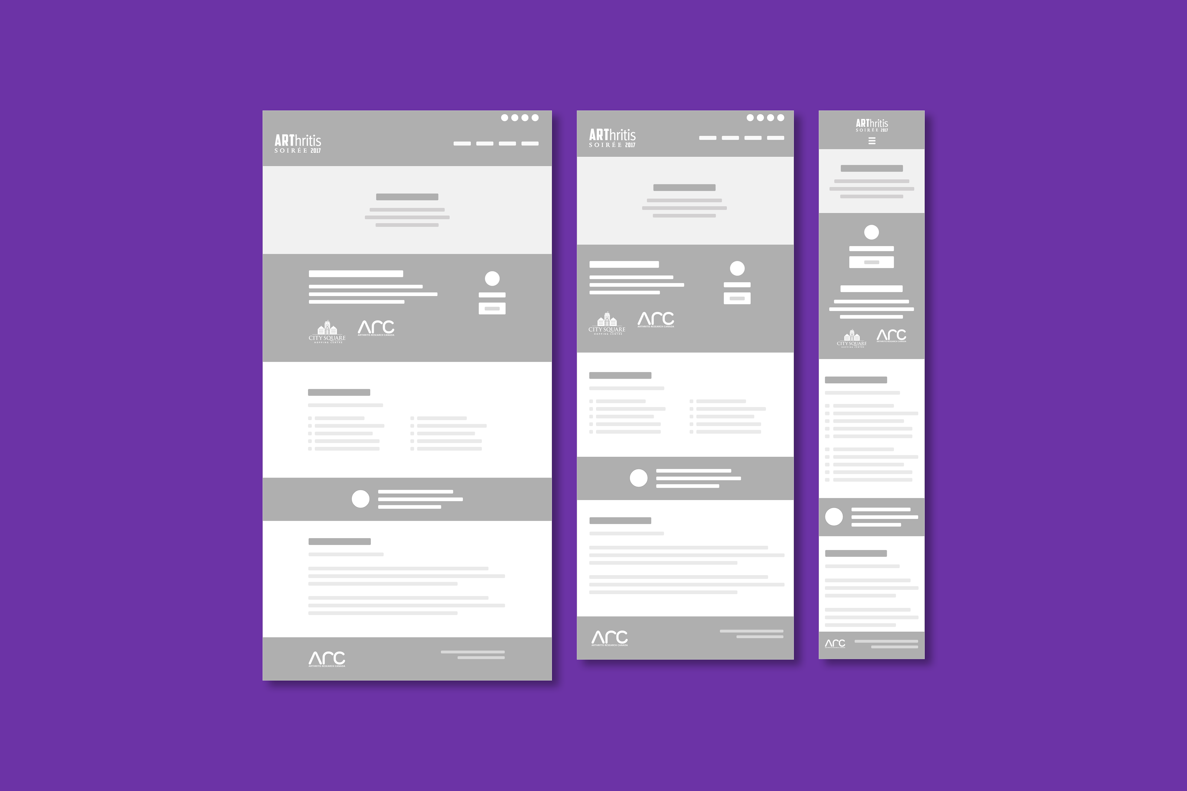ARThritis Soiree wireframes
