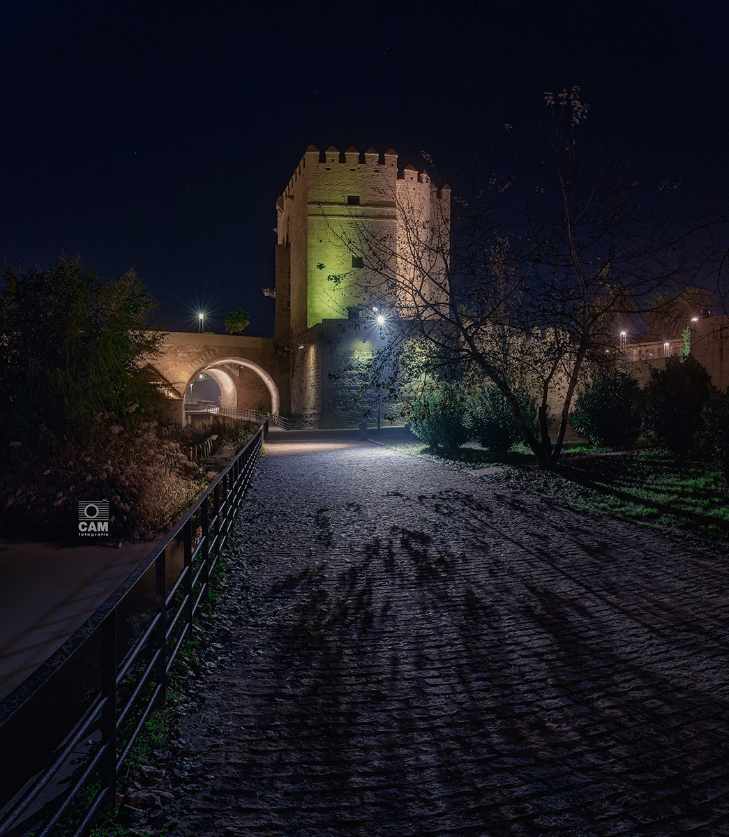 Torre de Calahorra. Córdoba. Nocturna con sombras de las hojas de arboles timpo misterio en suelo