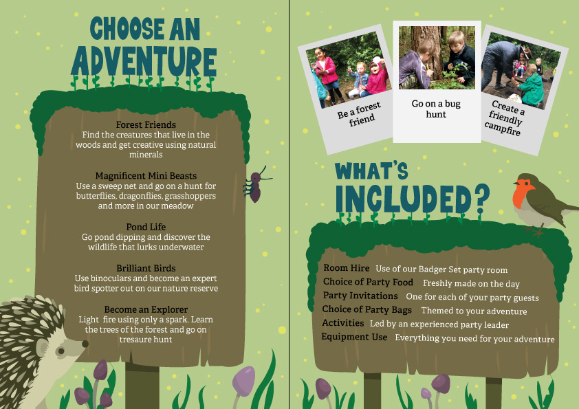 Inside pages for a leaflet I made for Nottinghamshire wildlife trust